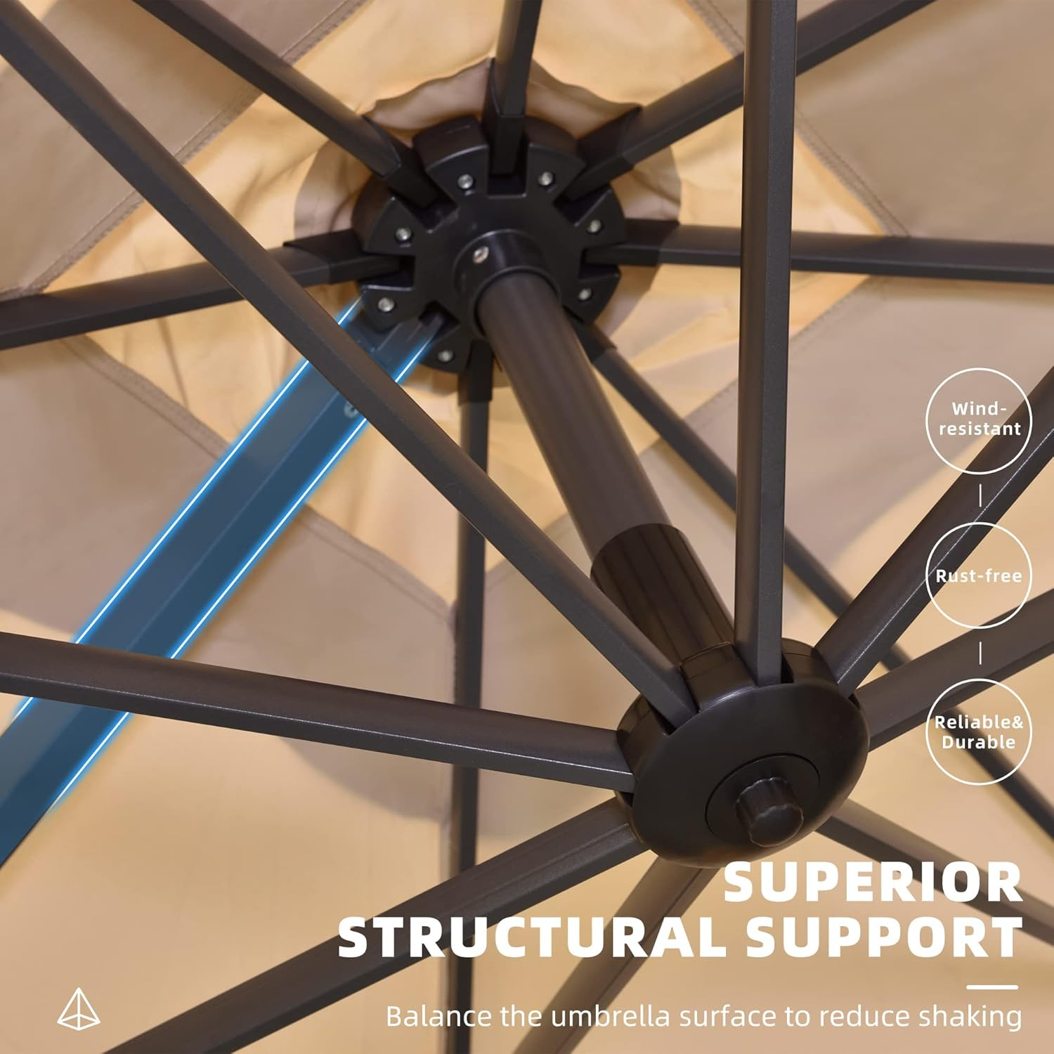 Purple Leaf 2.7X3.5 M Large Cantilever Umbrella Outdoor, Patio Umbrella with Crank Handle and Tilt, Offset Umbrella for Deck - Champagne Frame Taupe image number 4