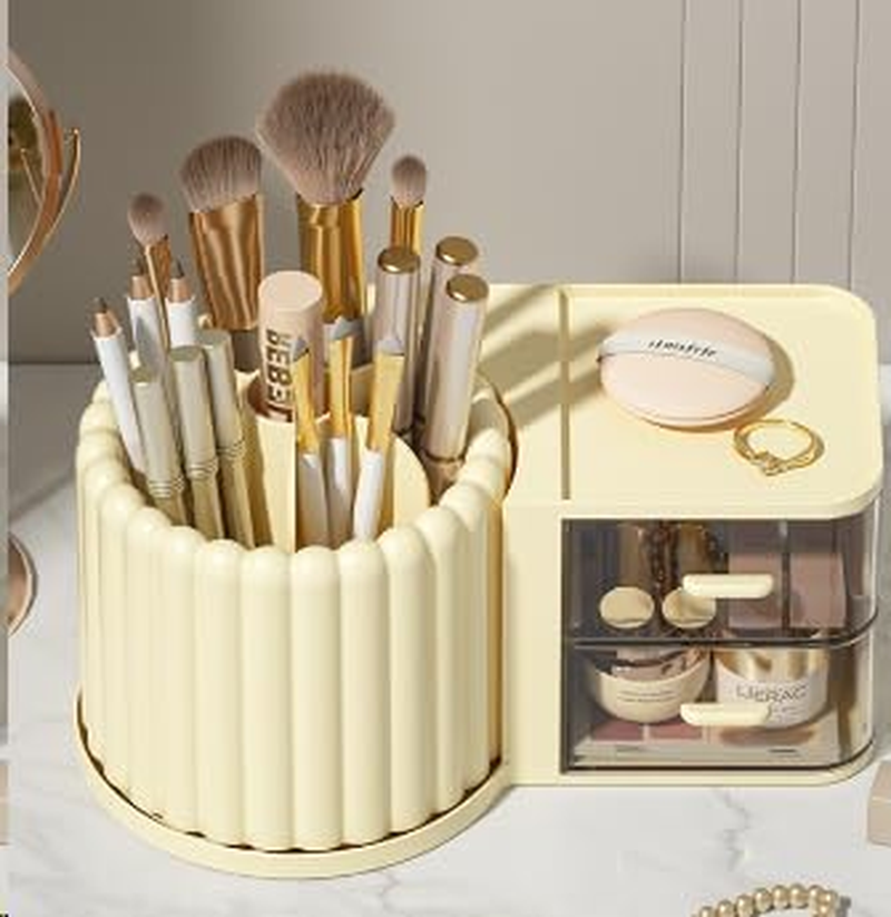 Desk Organizer, 360-Degree Rotating Pen Holder for Desk, Desk Organizers and Accessories with 6 Compartments Pencil Organizer, Art Supply Storage Box Caddy for Office, Home (White)