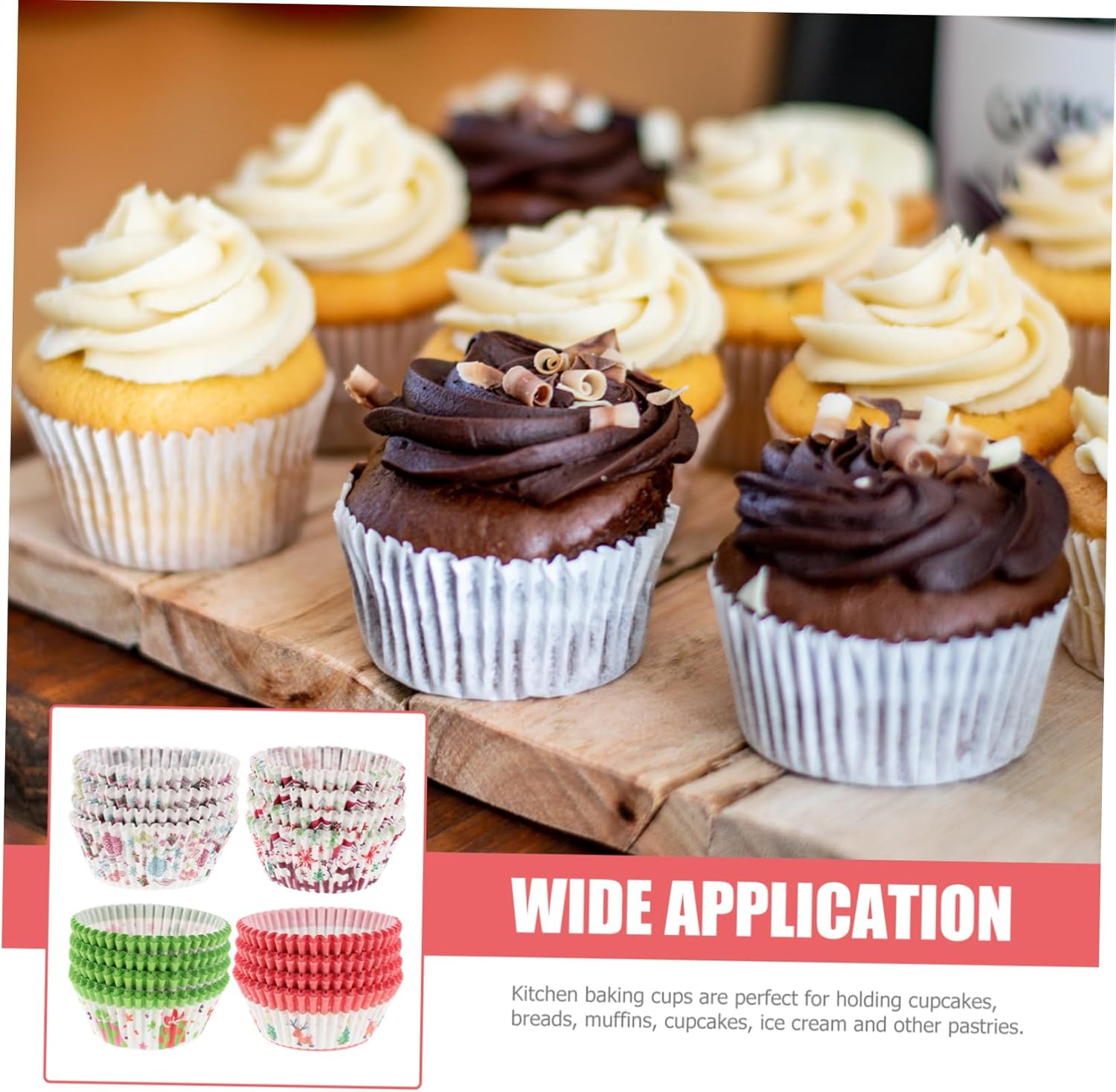 Christmas Mini Paper Cupcake Liners Greaseproof Baking Muffin Wrappers 400Pcs Small Cake Cups with Holiday Prints for Festive Baking image number 2