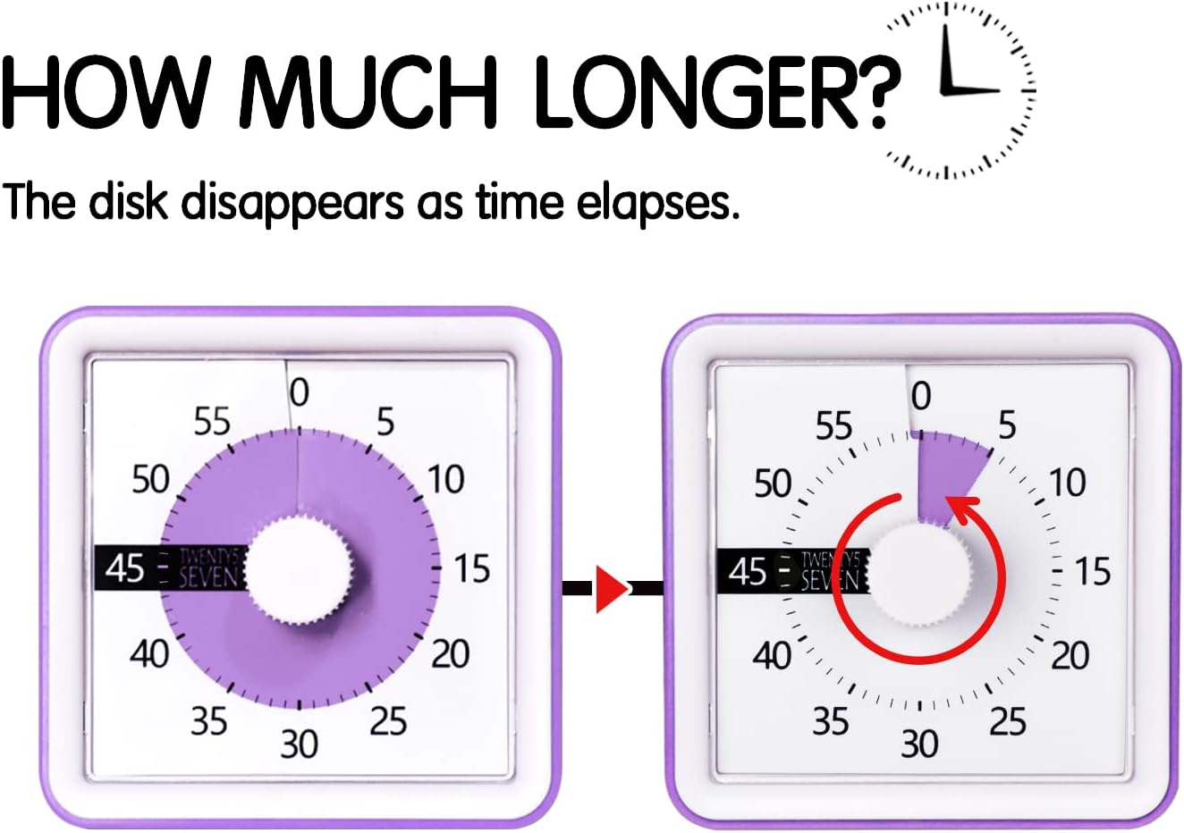 Visual Timer with Protective Case, 60-Minute Countdown Timer for Kids Autism ADHD Classroom Home Office, Countdown Clock for Teaching Work Meeting, Pomodoro Timer for Time Management Education, Purple image number 2