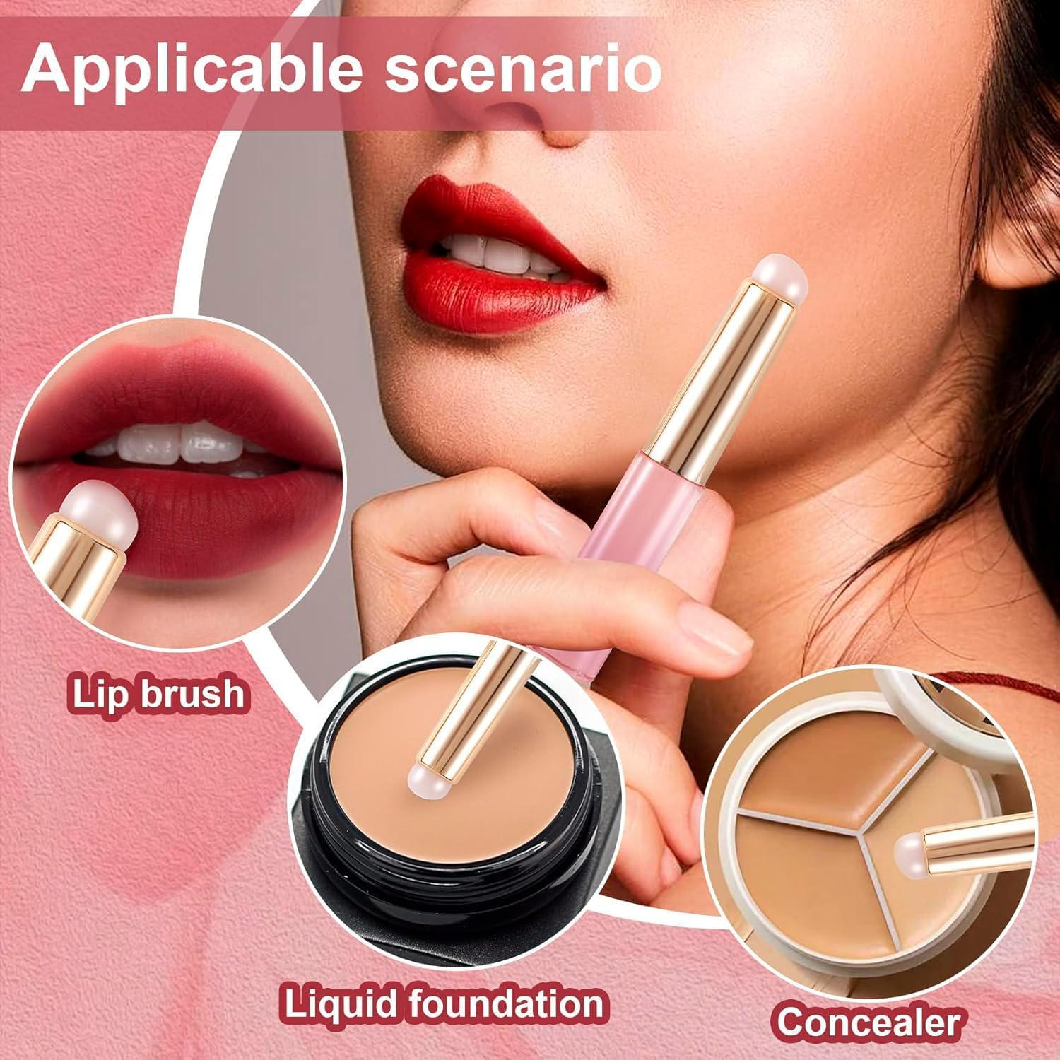Silicone Lip and Concealer Makeup Brush Set, 3Pcs Angled Multi-Purpose Silicone Lip Applicator, round Head Lip and Concealer Makeup Brush Applicators with Dust Cap,Mix-Color image number 1