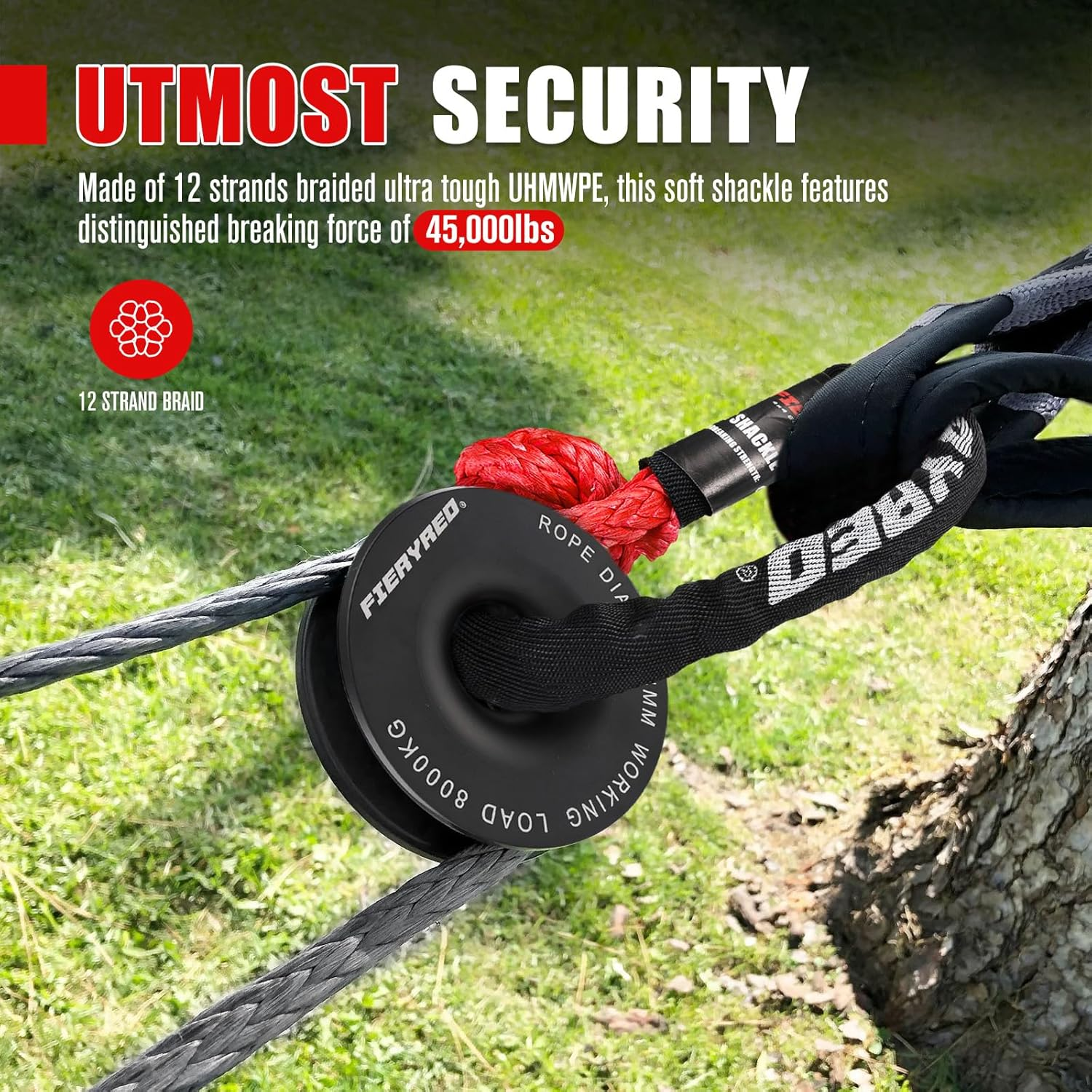 Fieryred Soft Shackle, 1 Inch X 22Inch 33,000Lbs Breaking Strength & Recovery Snatch Ring 17,600Lbs with Black Protective Sleeve Winch Recovery Kit for Towing Truck SUV ATV UTV 4X4 image number 1