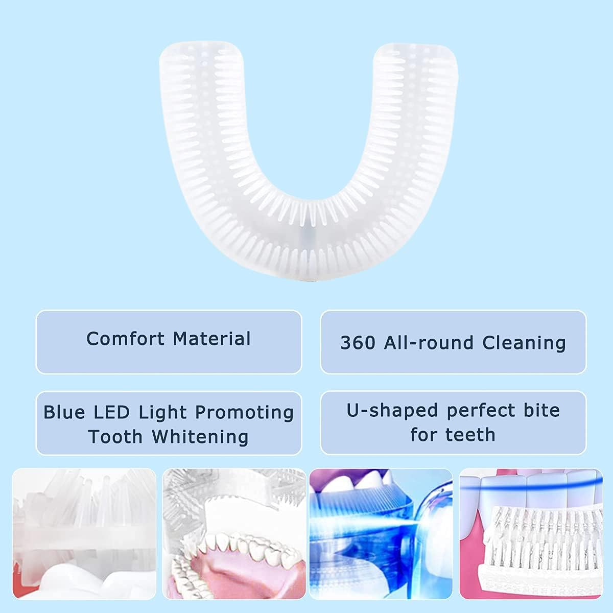 Ultrasonic Electric Toothbrush, 360&deg; Teeth Cleaning Tools Portable U Type Whitening Toothbrush USB Rechargeable IPX7 Waterproof for Adults image number 2