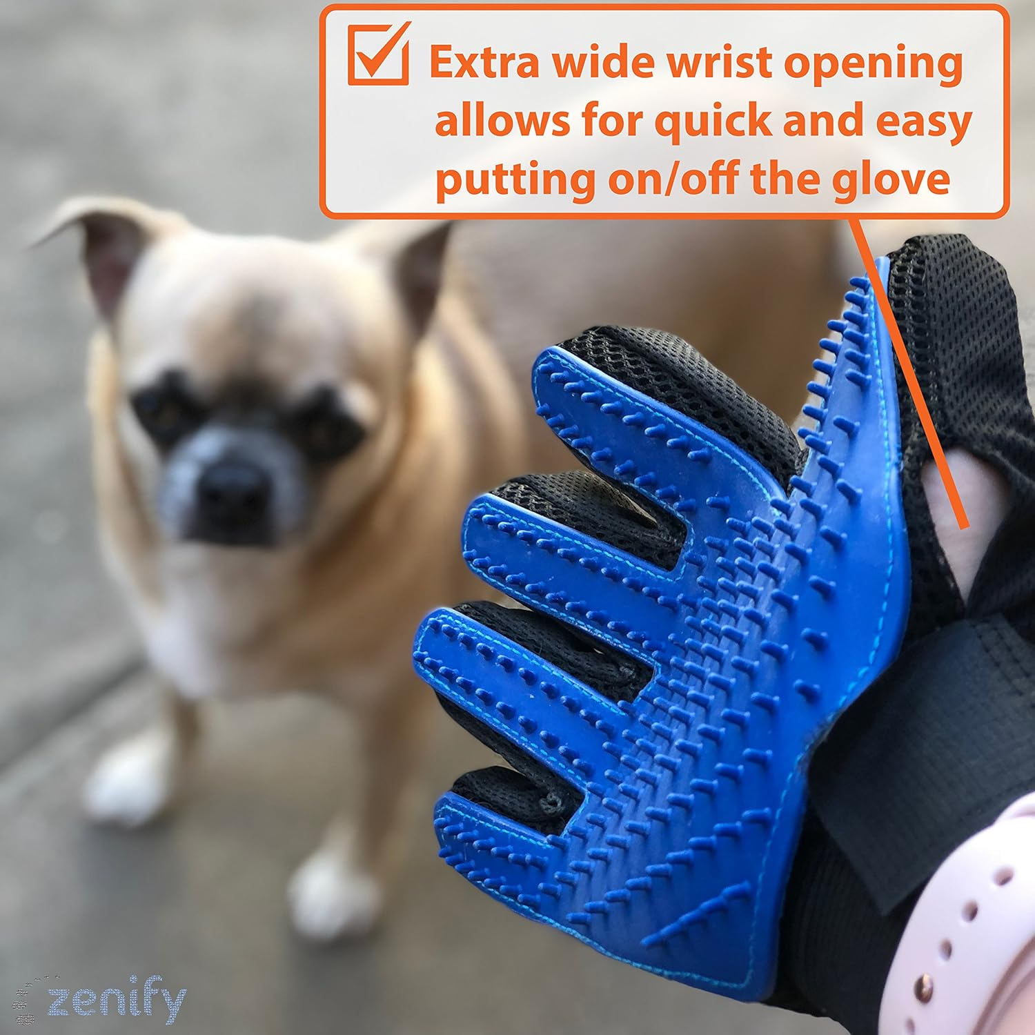 Zenify Pet Hair Remover Dog Grooming Glove Cat Brush Fur Removal Groomer Supplies for Short Haired Cats Puppy Dogs Horses Rabbits Massager Silicon Deshedding Mitt Efficient Gift (Blue 2 Pack) - Blue Left Handed image number 3