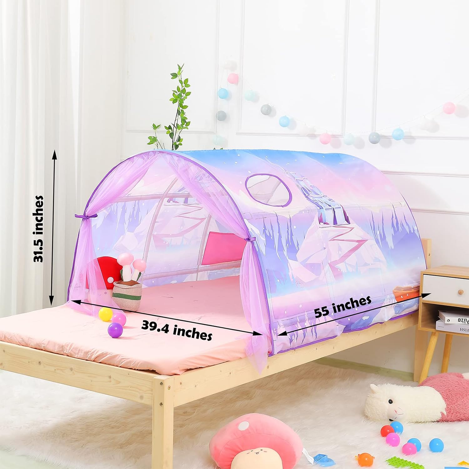Bed Tent for Kids Toddler Foldable Game House Children Play Tents Breathable Cottage Combination Sleeping Canopy Playhouse Double Net Curtain with Storage Bag,(Bed Tent-Castle)