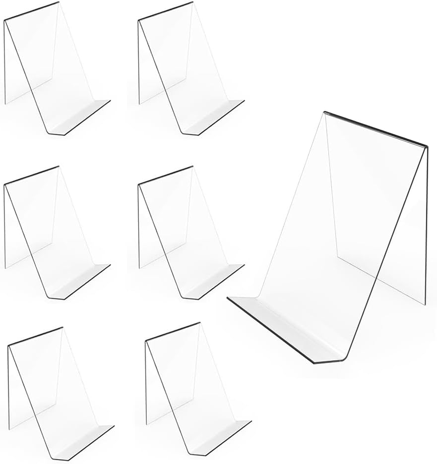6Pcs Acrylic Book Display Stand Clear Easel with Ledge Tablet Holder for Displaying Books, Pictures, Notebooks, Cds, Artworks, Etc image number 1