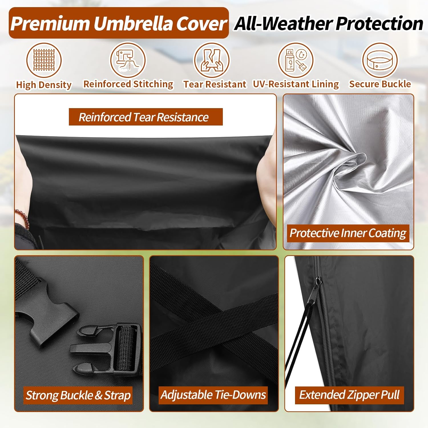 Neween Cantilever Parasol Cover with Rod, 210D Heavy Duty Waterproof Windproof Garden Offset Large Umbrella Cover with Zipper and Storage Bag Fit for 2.7-3.9M Outdoor Parasol (Black, 280X30/81/46Cm) image number 7