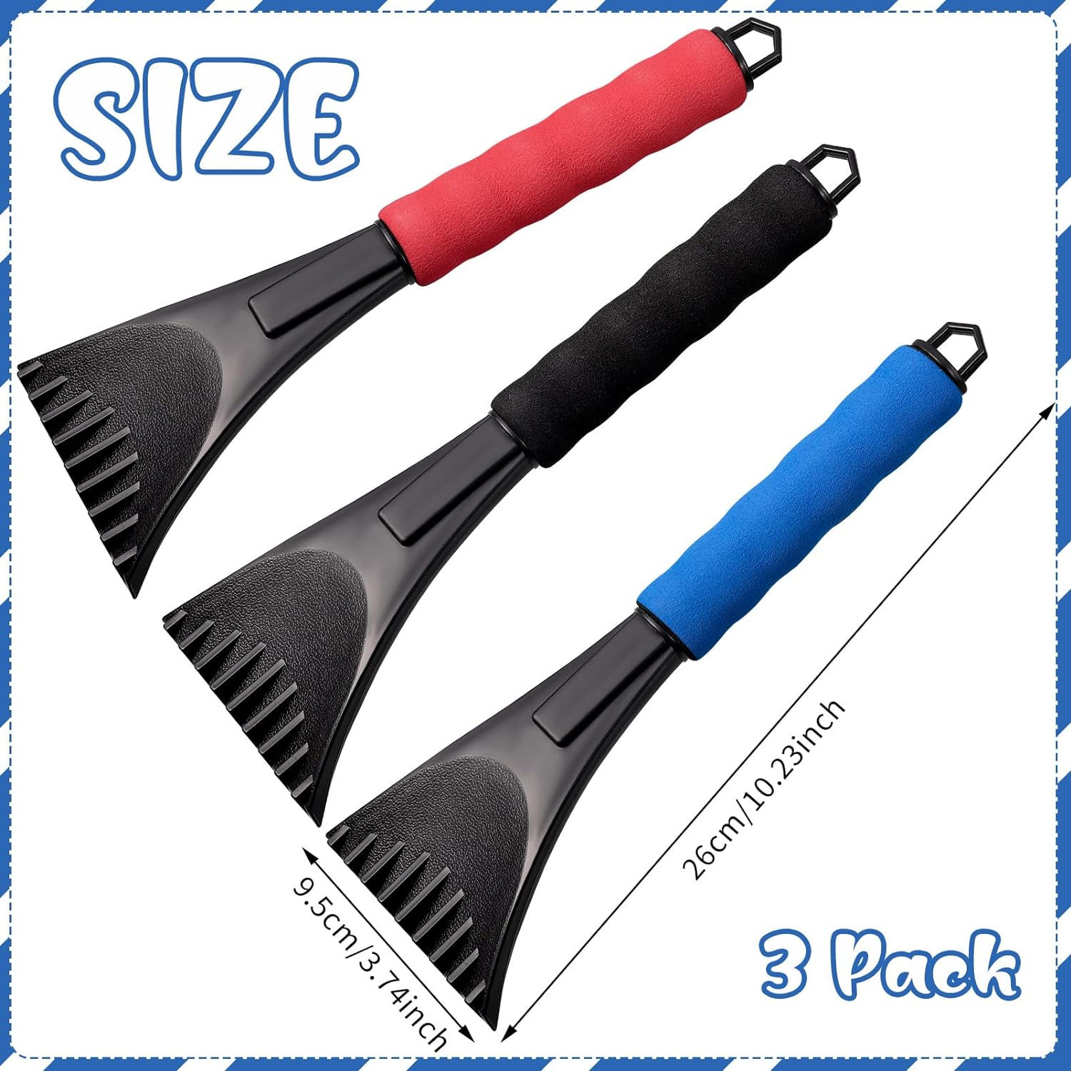 XINRUI 3 Pcs Car Ice Scraper, Car Windshield Snow ​Scraper, Portable Winter Car Windscreen Scraper with Foam Handle for Car Trucks Windshield Window image number 1