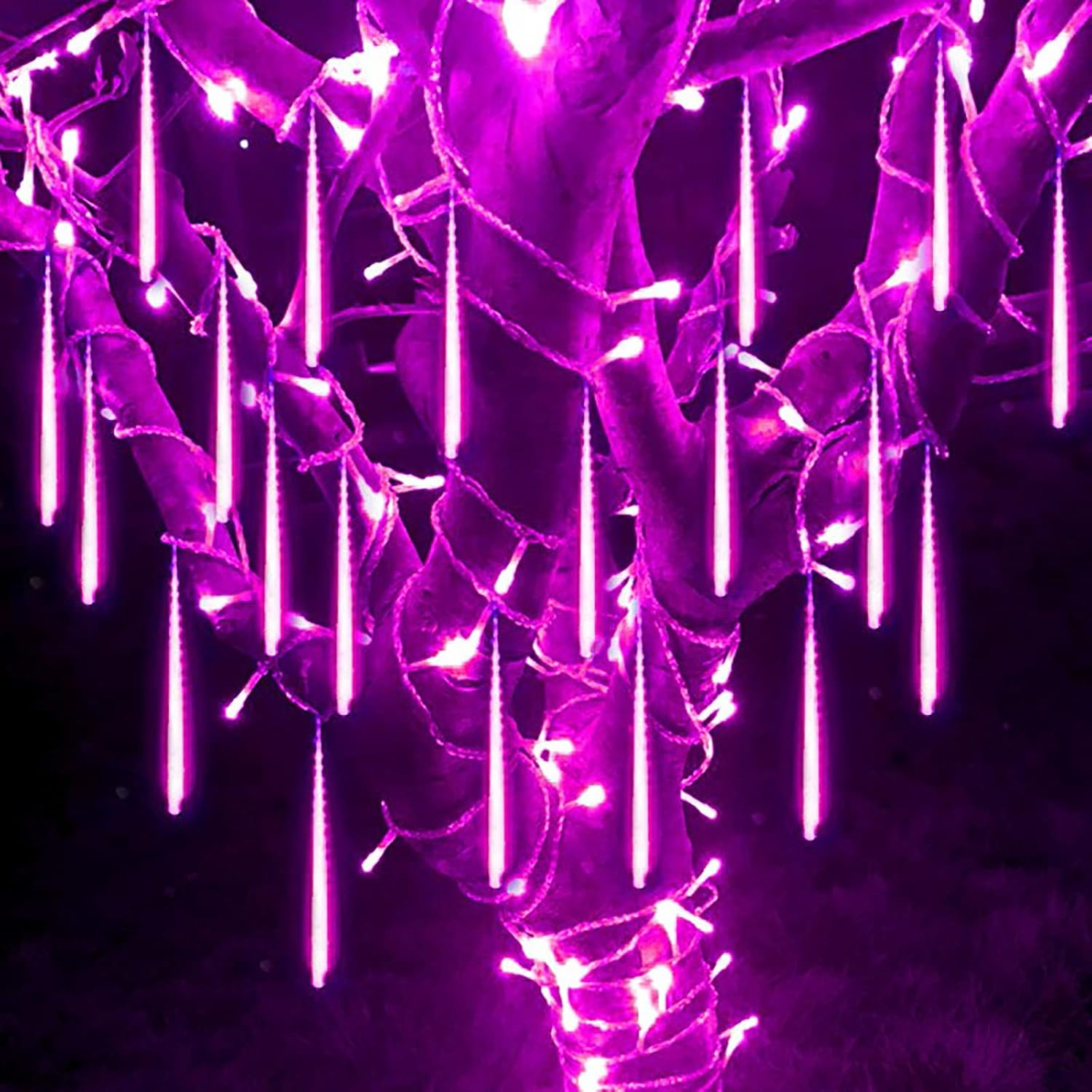 Pinlo Halloween Meteor Shower Rain Lights, 30Cm 8 Tubes 248 LED String Lights, Waterproof Cascading Lights for Indoor Outdoor Party Christmas Tree Decorations Meteor Lights (Purple)