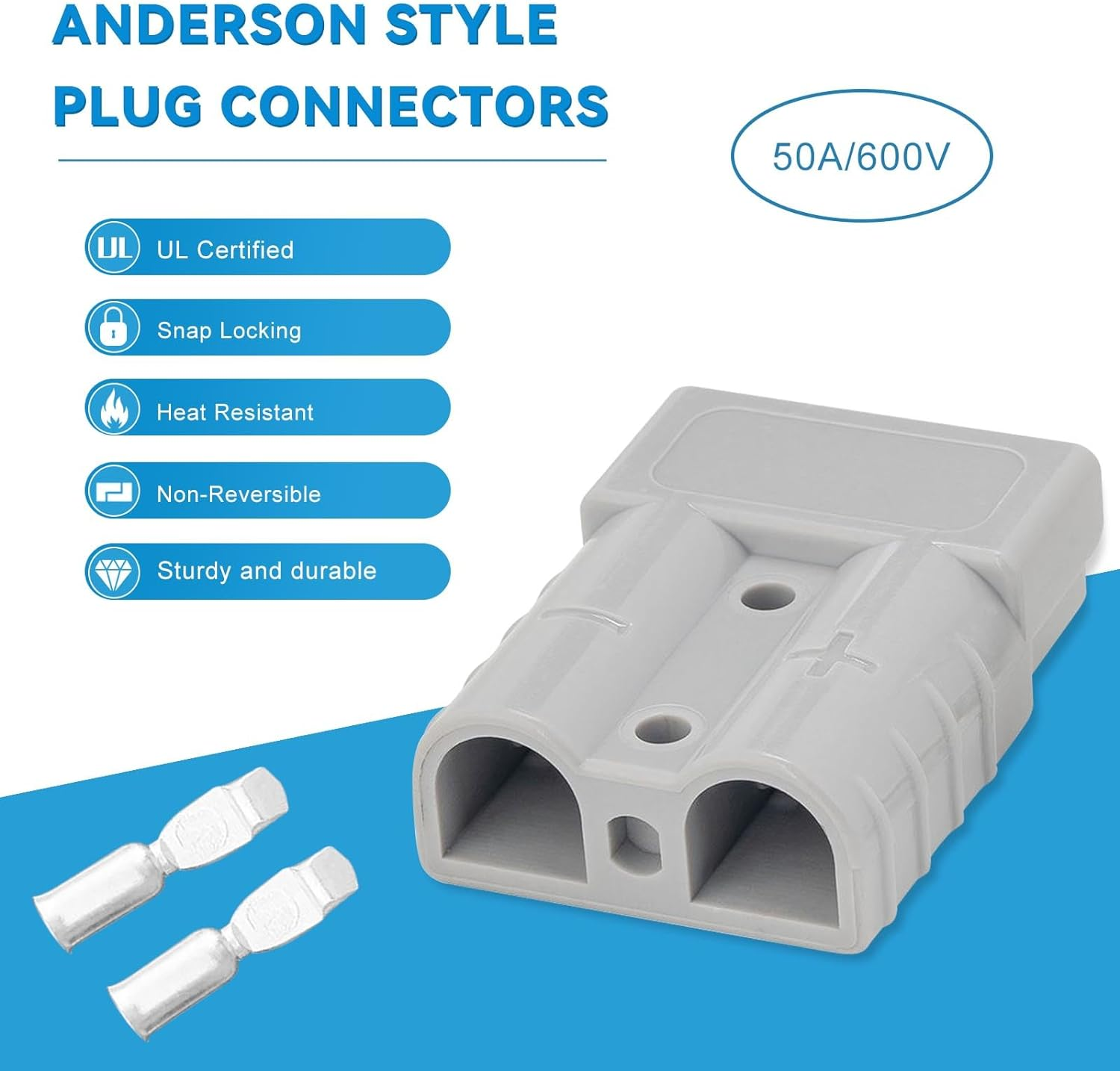 50 AMP Anderson Plug Connector, PIOGHAX 10 Pcs Battery Connection Quick Connector with 6AWG Silver Plated Copper Terminals,12-24V Outdoor DC Solar RV Power image number 2