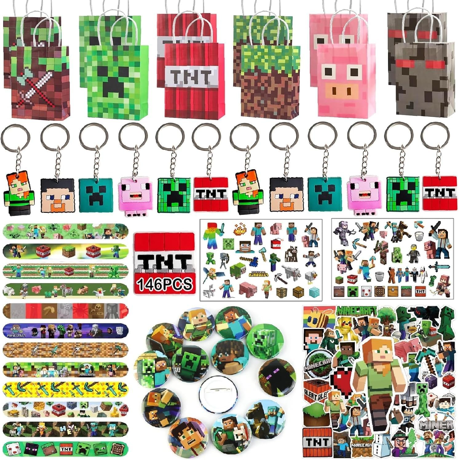Miner Party Favors Set, 146 PCS Birthday Party Supplies, Game Goodie Bags, Gifts Bags Fillers Pinata Stuffers, Cartoon Themed Party Toys