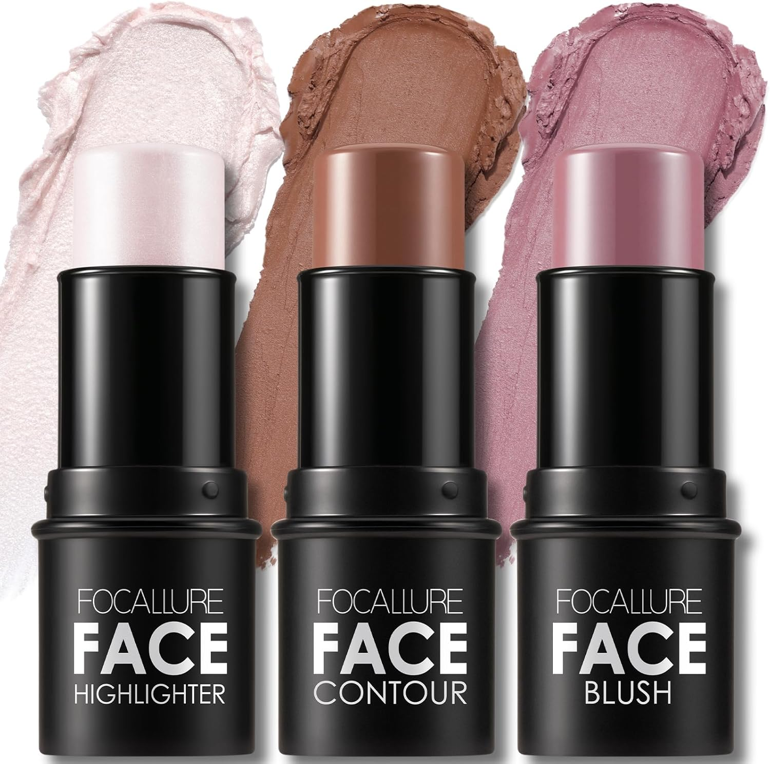 Focallure 3 Pcs Cream Contour Sticks,Shades with Highlighter & Bronzer Blush,Non-Greasy and Water-Resistant Face Contouring Pen,Easy to Sculpt the Create a Finishing Makeup,Neutral,18 Gram
