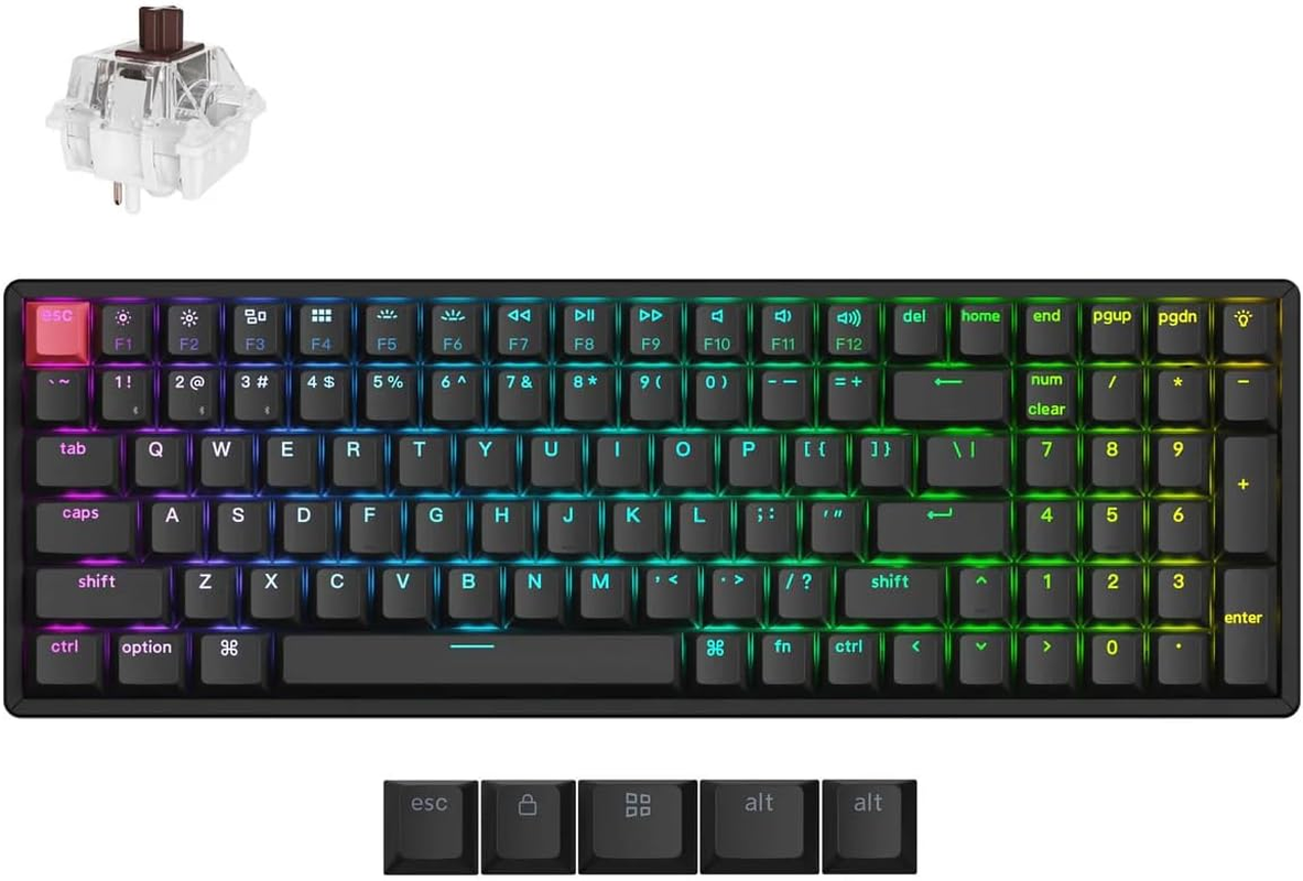 Keychron K4 96% Layout QMK Wireless and Wired Mechanical Keyboard Super Brown Switch, RGB Backlight Aluminum Frame with Shine-Through Double-Shot PBT Keycaps for Mac Windows-Version 3