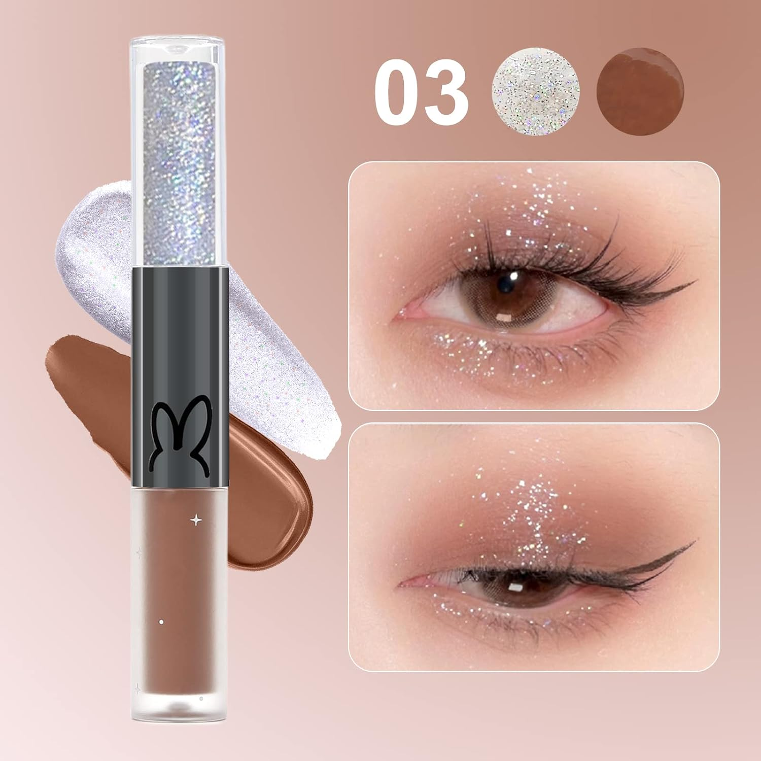Erinde [3PCS] Liquid Glitter Matte Eyeshadow, Liquid Glitter Eyeliner and Matte Cream Eyeshadow 2 in 1, Quick Drying, Easy to Apply, Long Lasting Korean Shimmer Matte Eyeshadow Eye Makeup image number 2