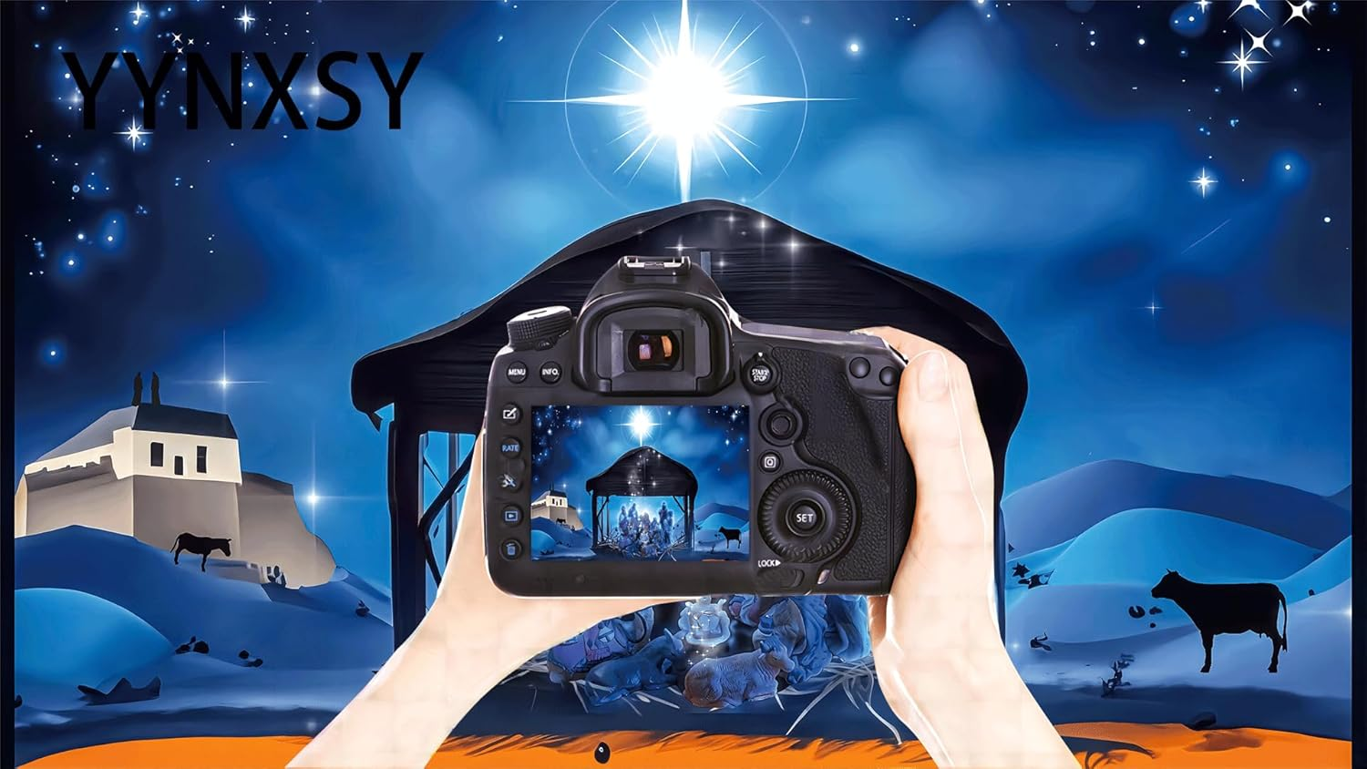 YYNXSY 7X5FT Fabric Nativity Scene Backdrop Christmas Star Night Star of Bethlehem over Desert Birth of Jesus Background Christmas Nativity Decorations Religious Belief Bible Story Photo YY-3904 image number 1