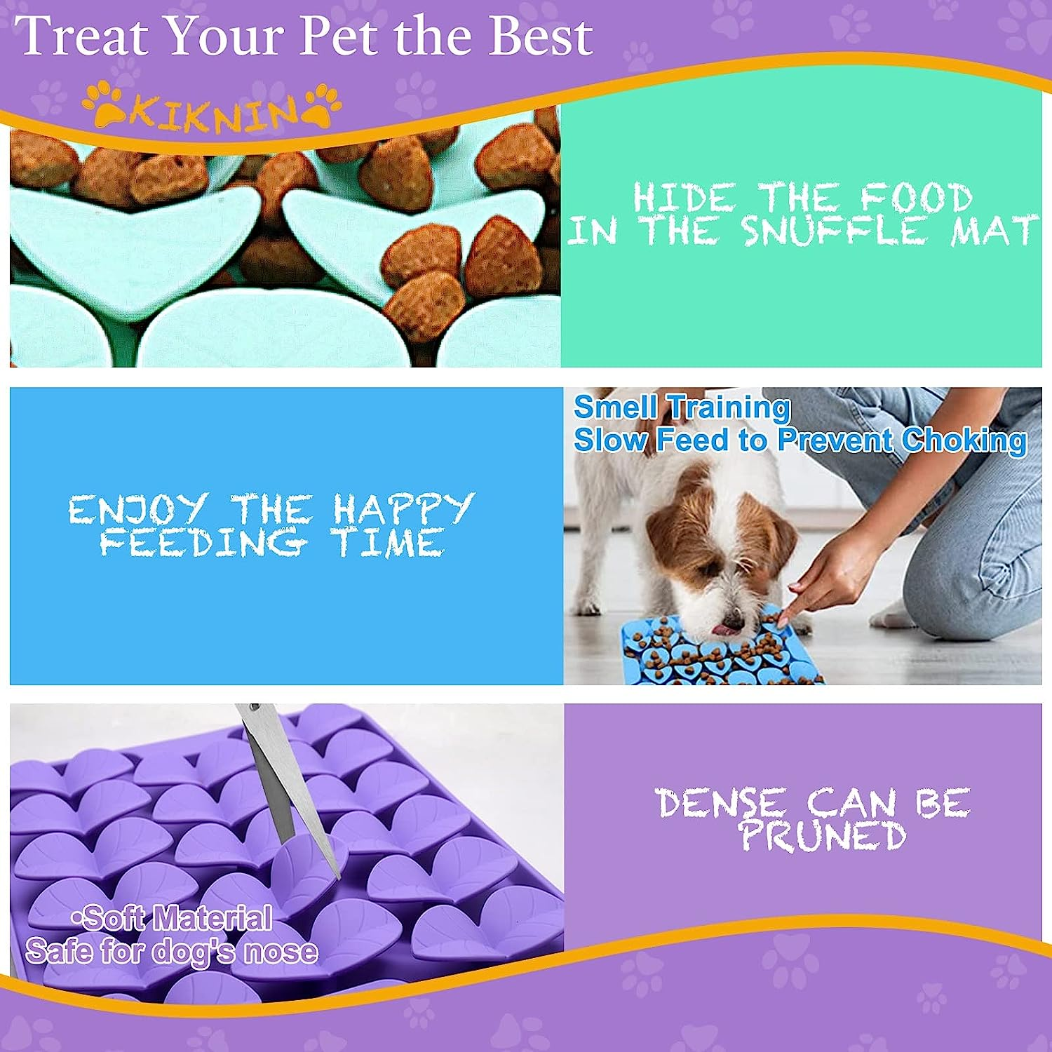 Snuffle Mat for Dogs, Premium Silicone Dog Food Slow Feeder, Encourages Natural Foraging Skills, Interactive Feed Game Toy (Purple/Medium)