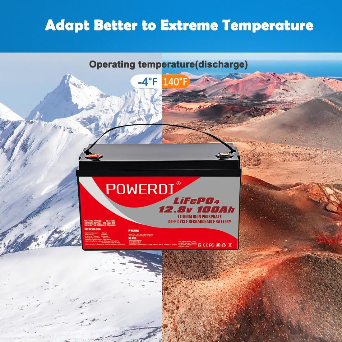 Lifepo4 Battery 12V 100Ah Lithium Iron Phosphate Battery Built-In Lithium Iron Phosphate Battery BMS Max 5000 Life Cycle Lithium Battery for Rvs Solar Systems Golf Carts UPS Camping Boats and More image number 3