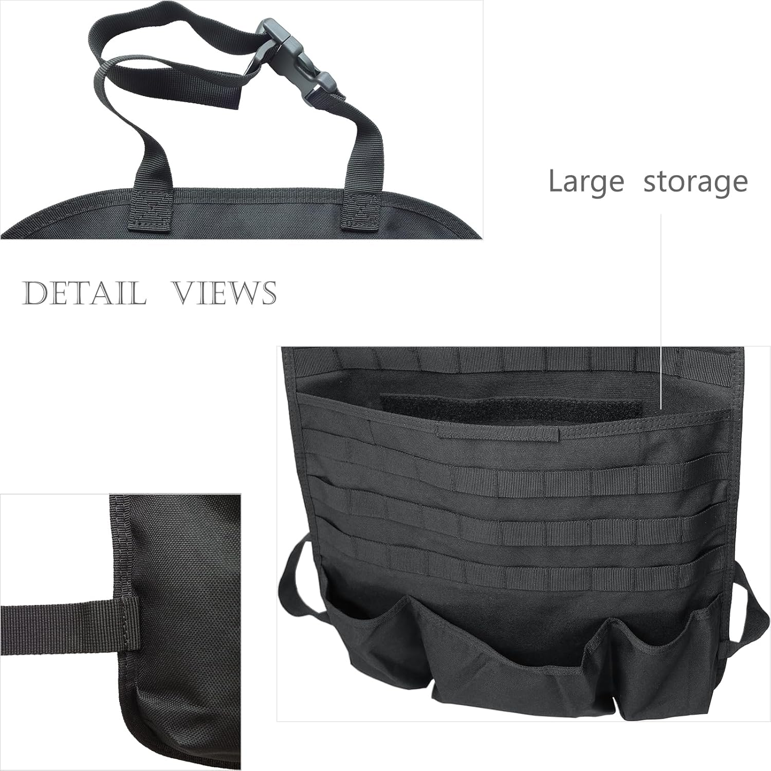 Molle Car Seat Organiser - Tactical Car Seat Back Organizer with 1 Molle Panel + 2 Molle Pouches (Style I) image number 3