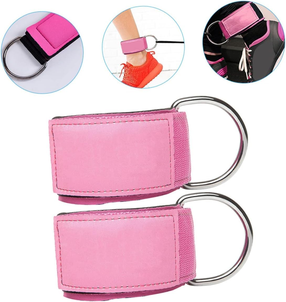 Ankle Strap for Cable Machines and Resistance Bands,1Pair Adjustable Ankle Strap with Double D-Rings and Neoprene Support,Comfortable Adjustable Padded Ankle Wrist Cuffs Neoprene Padded Straps, (Pink) image number 4