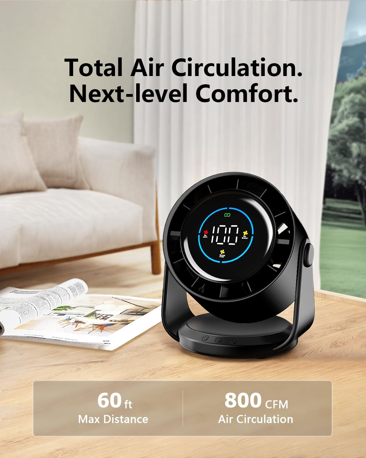 Table Fans, Handheld Portable Turbo Fan Ultra Quiet Desk Fan, Digital Display Rechargeable USB, 105&deg;Tilt 100 Speeds, Wall-Mounted Design, Portable Fans for Home Office Kitchen Travel Camping - White image number 5