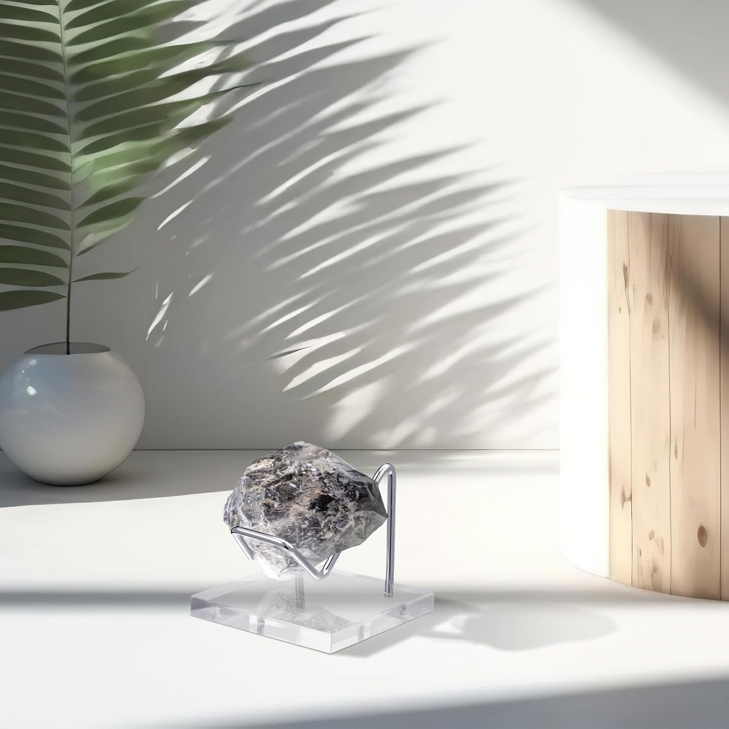 Wenqik 4 Pcs Crystal Display Stand Rock Display Holder with Acrylic Pedestal Base and Metal Arms for Decorative Picture Mineral Crystal Gemstone Collectibles(Silver,Small) image number 3