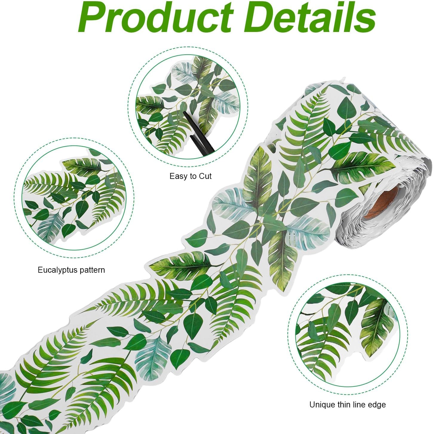 Bulletin Board Border Sticker, 49Ft Classroom Border Trim Eucalyptus Themed Border Sticker for Photo Wall Bulletin Boards Chalkboard Leaves Greenery Decoration image number 1