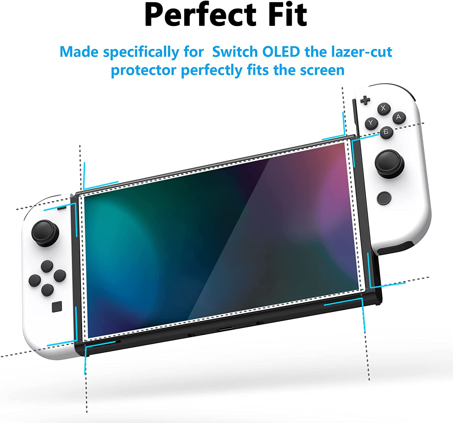 Playvital White Border Tempered Glass Screen Protector for Nintendo Switch OLED, Anti-Scratch Air Release Transparent HD Clear Protector Film for Switch OLED - 2 Pack Included