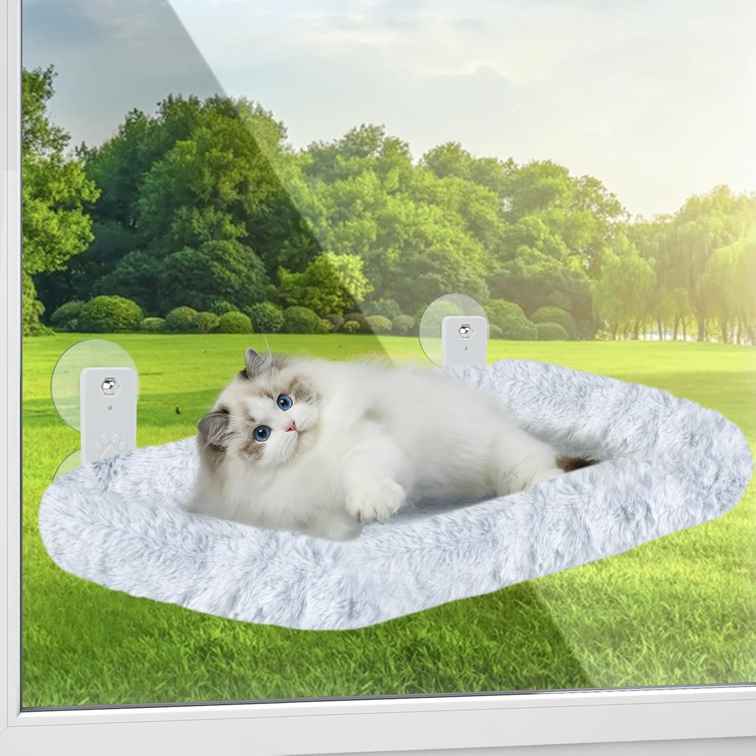 Cat Window Hammock Folding 52 * 30Cm, Cat Window Perch Upgrade Strong Suction Cup, Removable and Washable Dual-Purpose Cloth Pad,Weight Capacity 40Lbs,Easy to Assemble,Grey image number 1