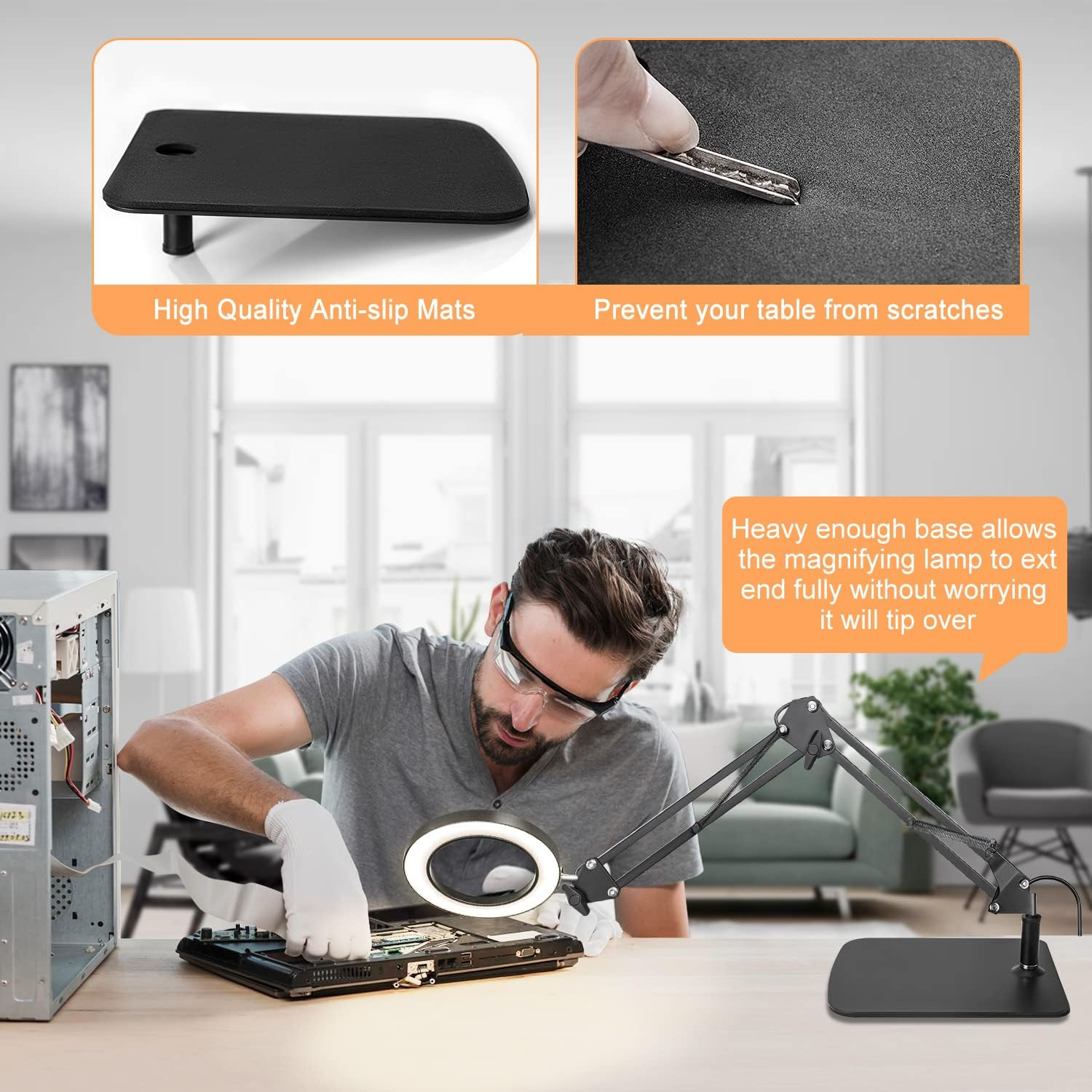 Cenawin 2-In-1 Magnifying Glass with Light and Stand, 15X 10X LED Magnifying Lamp with Clamp and Base, Desk Lamp with 3 Colour Modes, Dimmable, LED Magnifying Lamp for Hobby Crafts, Workplace Lamp image number 4