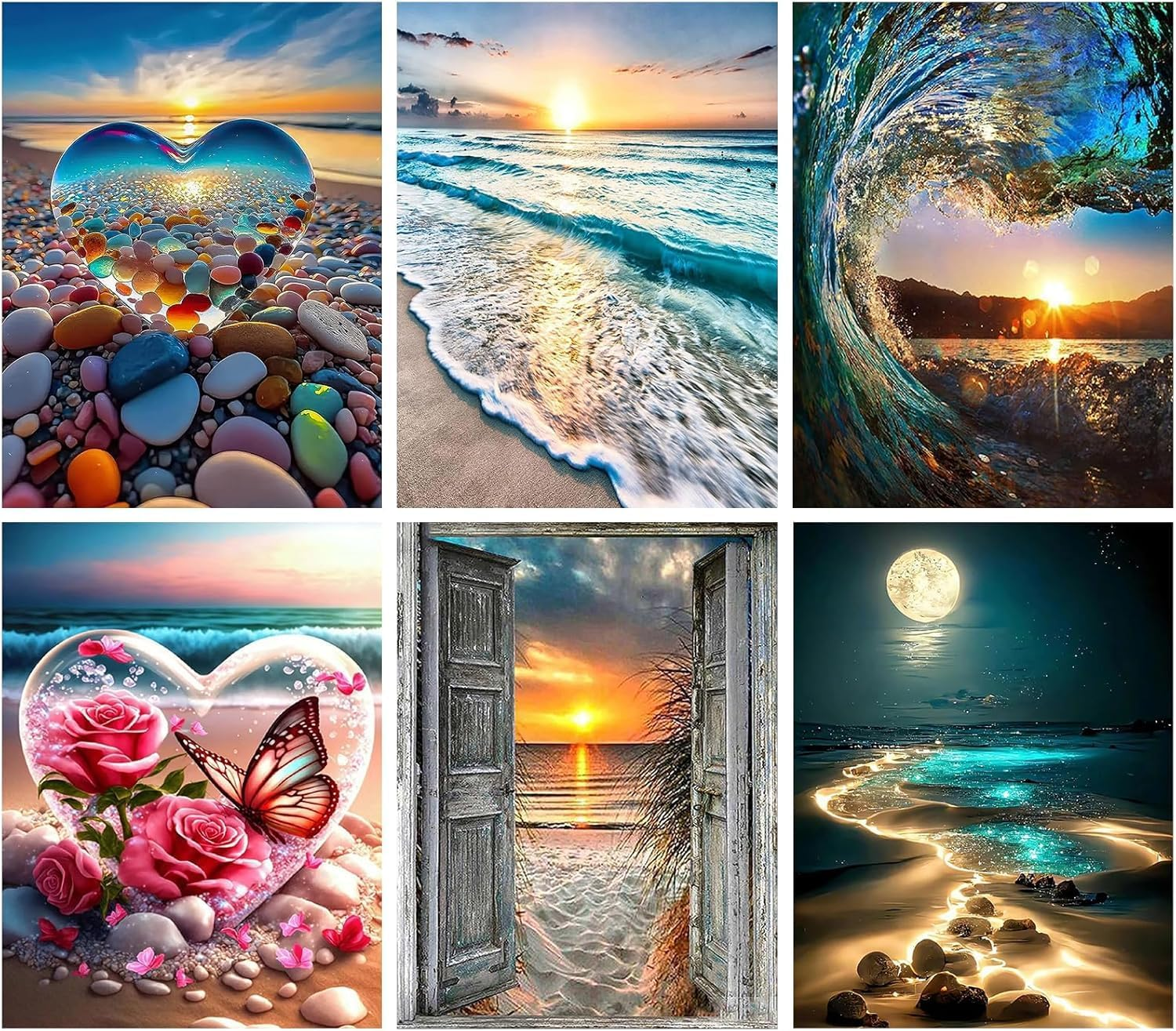 6 Pack Diamond Painting Kits for Adults, 5D Beach Diamond Art Kits for Beginners, DIY Full Drill Paint with Diamond Gem Art, Home Wall Decor 12 X 16 Inch image number 5