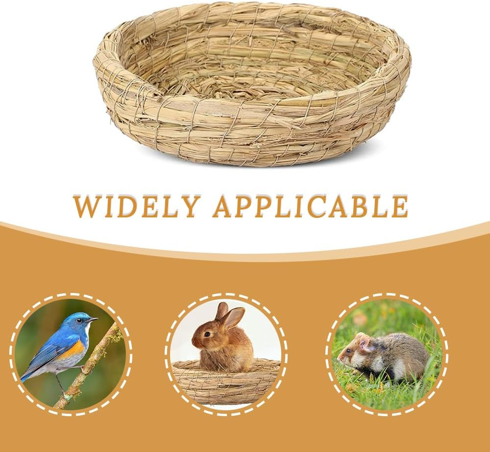 4-Pack Woven Bird Nest, Woven Grass Nest, Flat-Bottom Bird Bed, Pet Supplies for Pigeons, Parrots, Sparrows, Rabbits, Chinchillas, Hamsters, Etc. image number 3