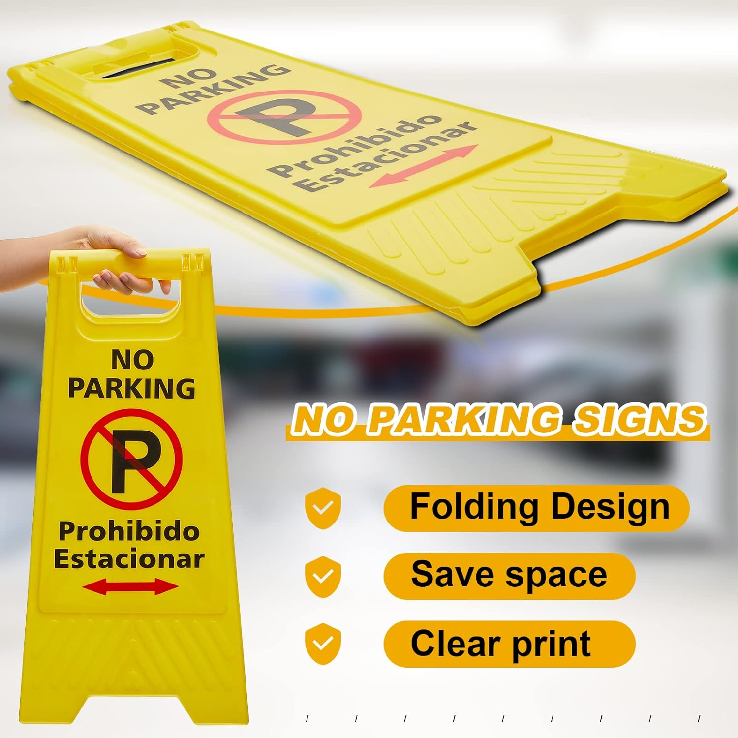 Pack of 6 Two Sided No Parking Signs Outdoor Folding Floor Sign for No Parking Plastic Self Standing No Parking Sign for Restaurants Business Lots image number 1