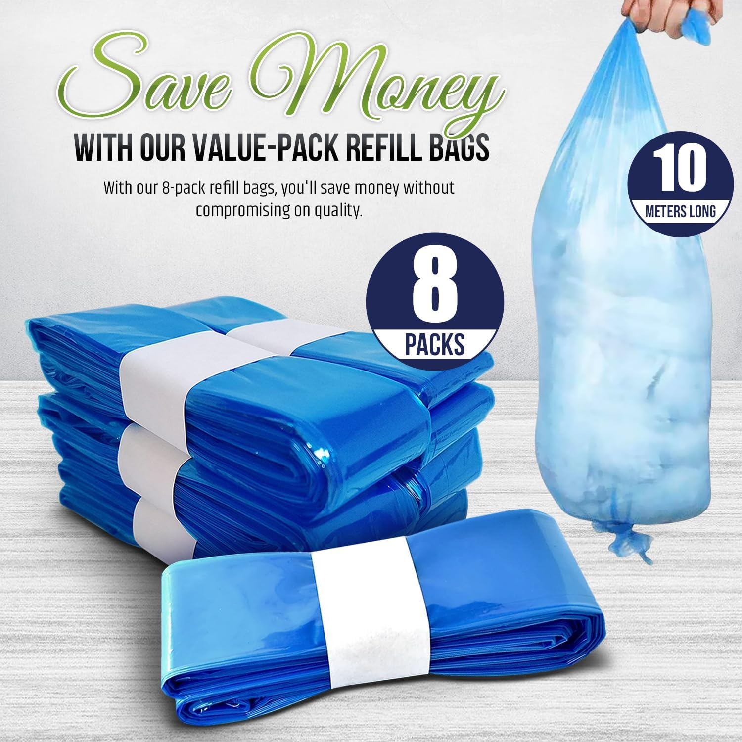 Eco-Friendly Nappy Disposal Bags &ndash; Leak-Proof & Biodegradable, 10M Long, 8 Pack Value Bundle &ndash; Disposable Sacks with Easy-To-Tie Tabs, Scented, Ideal for Home & On-The-Go, Fits Tommee Tippee Bins image number 2