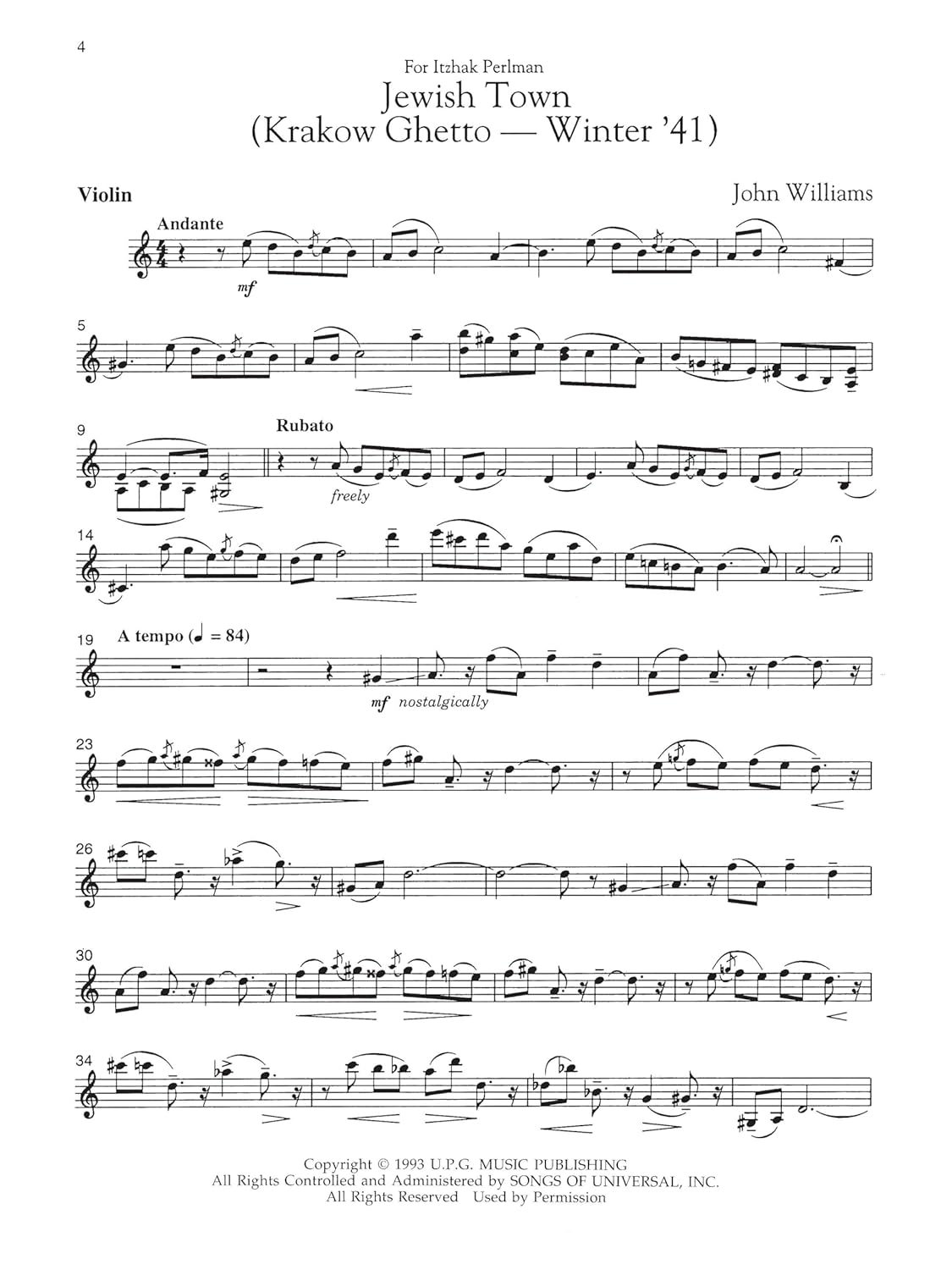 3 Pieces from Schindler'S List: for Violin and Piano image number 1