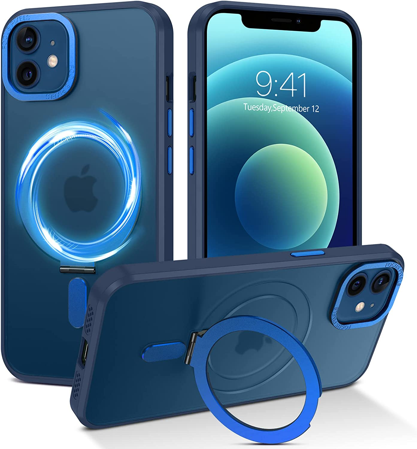 GUAGUA Magnetic Slim Case for Iphone 12/Iphone 12 Pro Compatible with Magsafe, Magnetic Kickstand Iphone 12/Iphone 12 Pro, Case Transparent Cover Phone Cases 6.1 Inch, Navy Blue image number 6