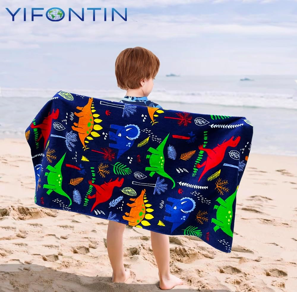 YIFONTIN Beach Towel for Kids, 100% Cotton Soft Blanket Throw, 24&rdquo; X 48&rdquo; Dinosaur Terry Towel for Travel, Beach, Swimming, Bath, Camping, and Picnic. image number 6