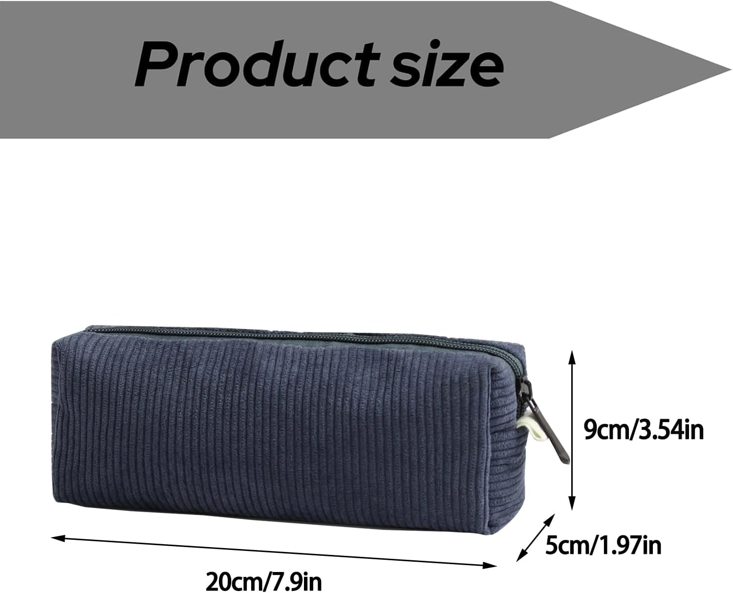 Corduroy Pouch, Large Capacity Storage Bag, Portable Pen Organizer for Kids, Office Stationery, Cute Makeup Pouch for Home, School, Office (Blue) - Black image number 3