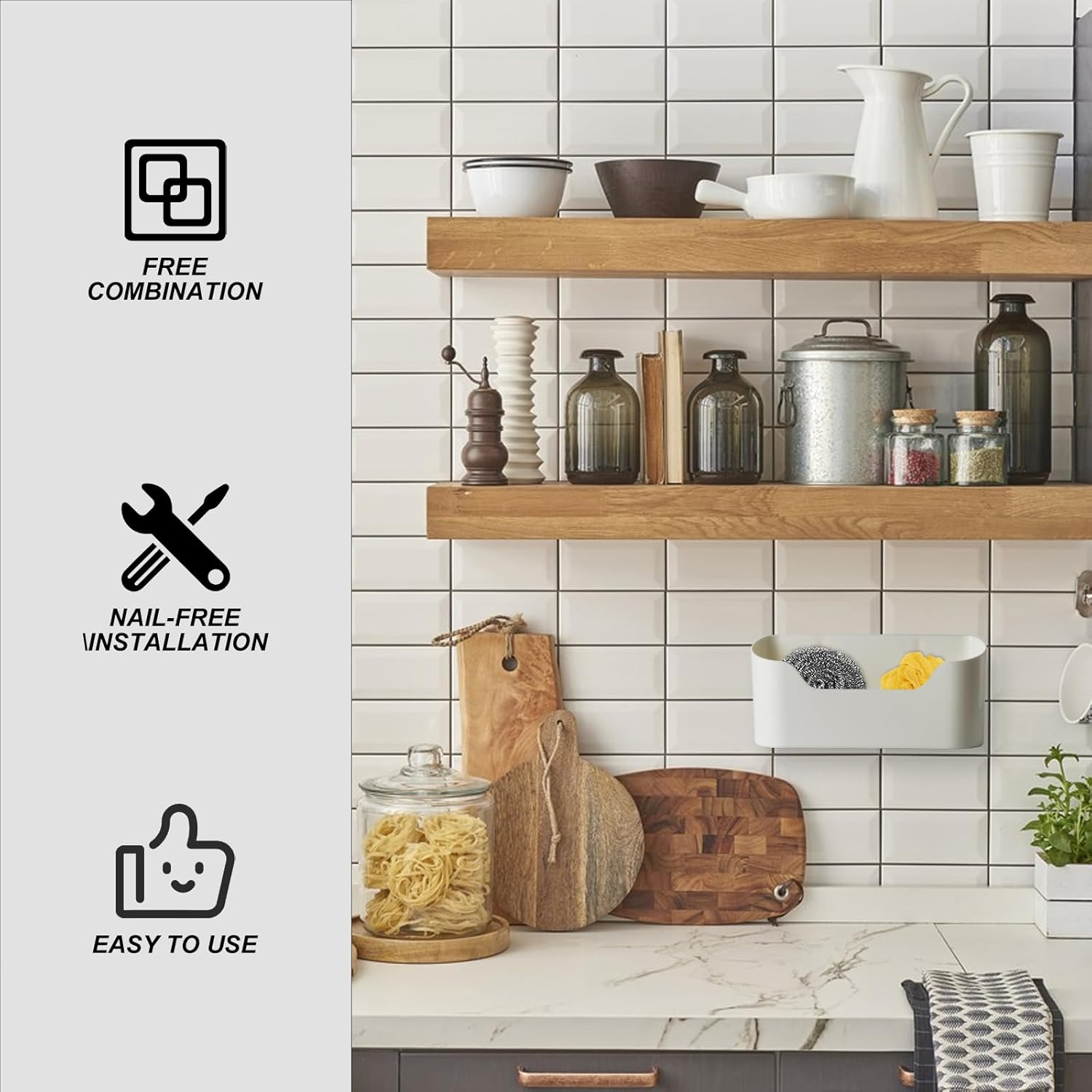 2 Pcs Wall Mounted Cabinet Door Storage Boxes - Bathroom & Kitchen Organiser for Fridge, Sink & Cupboard