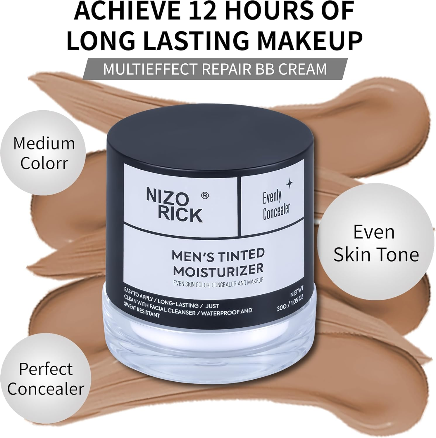 Men'S Foundation,Hydrating Non-Greasy Tinted Moisturizer for Men, Long Lasting Matte Concealer Full Coverage Men BB Cream CC Cream Foundation for All Skin Types, 30G/1.05 Oz (Medium Color, M) image number 4