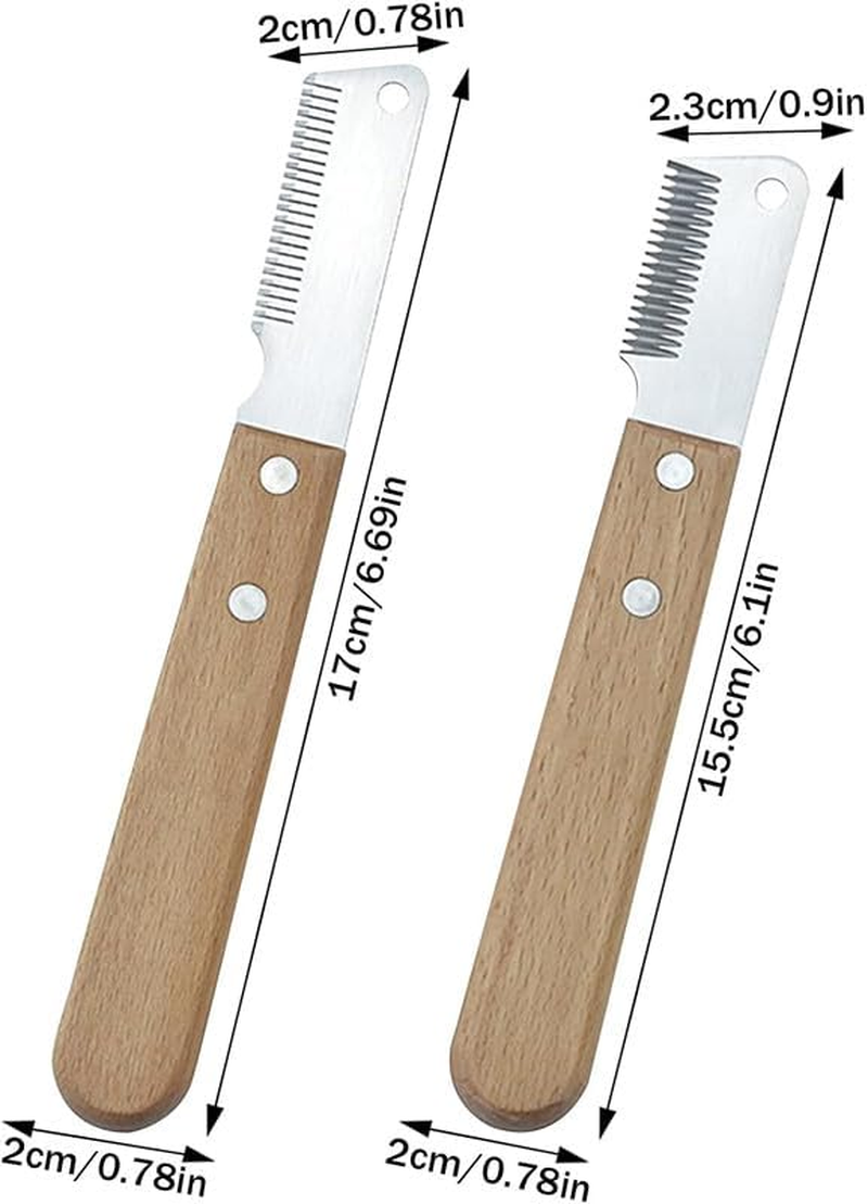 Stripping Knife for Dogs, 2Pcs Dog Professional Stripping Knives,Wooden Handle Dog Stripping Knife,Wooded Handle Dog Grooming Stripping Knife Metal Blade,Stainless Steel Professional Stripping Knife image number 4