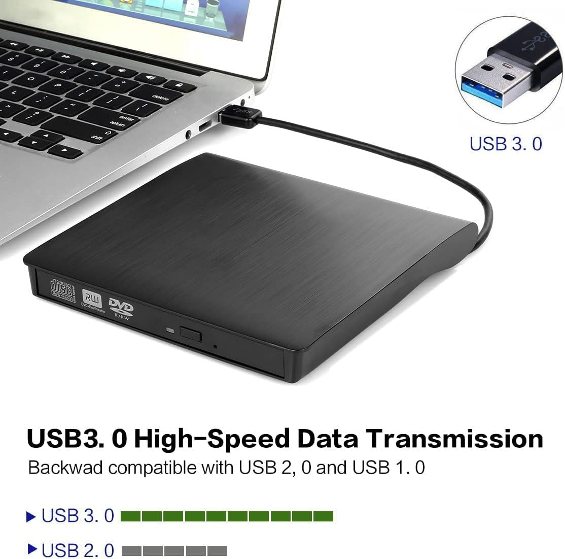 Intendvision External CD DVD Drive USB 3.0 Protable Slim DVD/CD ROM +/-RW Optical Drive Player Reader Writer Burner for Desktop Windows 7/8/10/Xp/Vista Laptop Computer PC (Black) image number 5