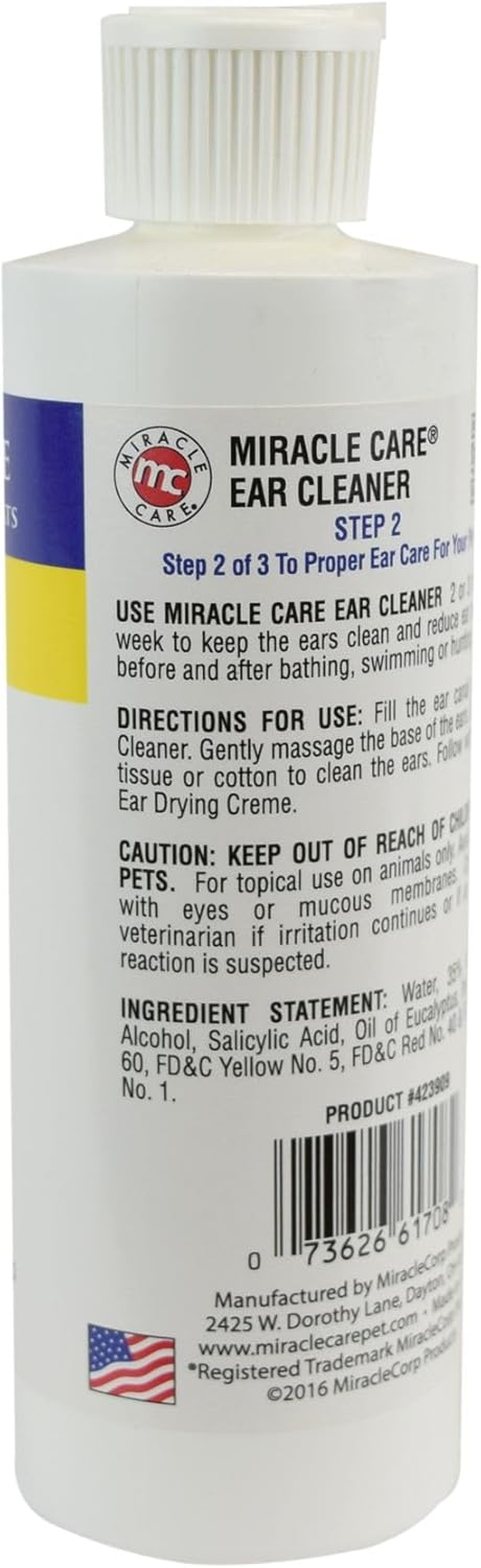 Miracle Care Ear Cleaner for Dogs and Cats, 8 Ounce, Reduces Ear Odor and Waxy Build Up, Gentle and Non Staining image number 3