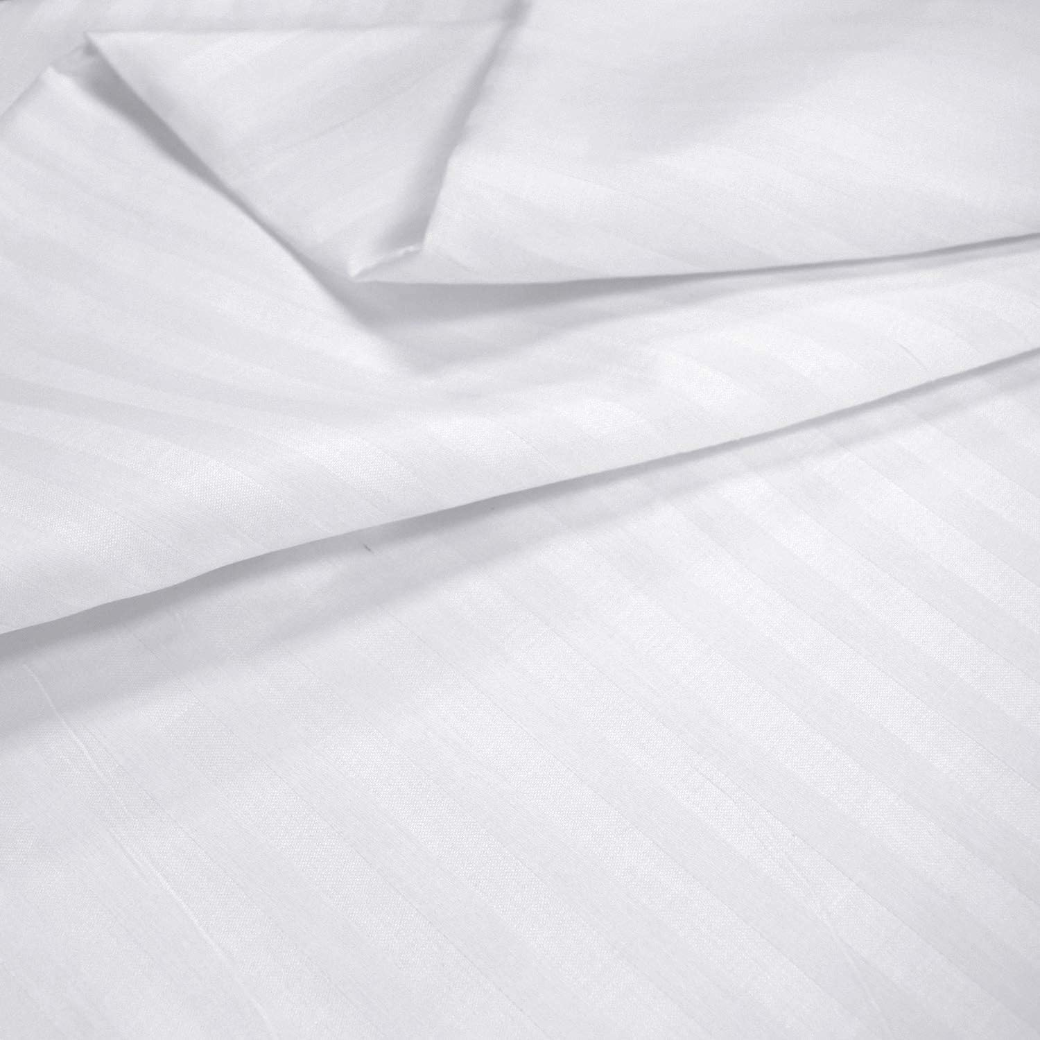 Essina Double Bed Sheet Set, 4Pc Striped Cotton Double Bed Sheets 680 Thread Count, Deep Pocket Double Bed Fitted Sheet, Solid Colour Sheet Set, Colour Palette White image number 2