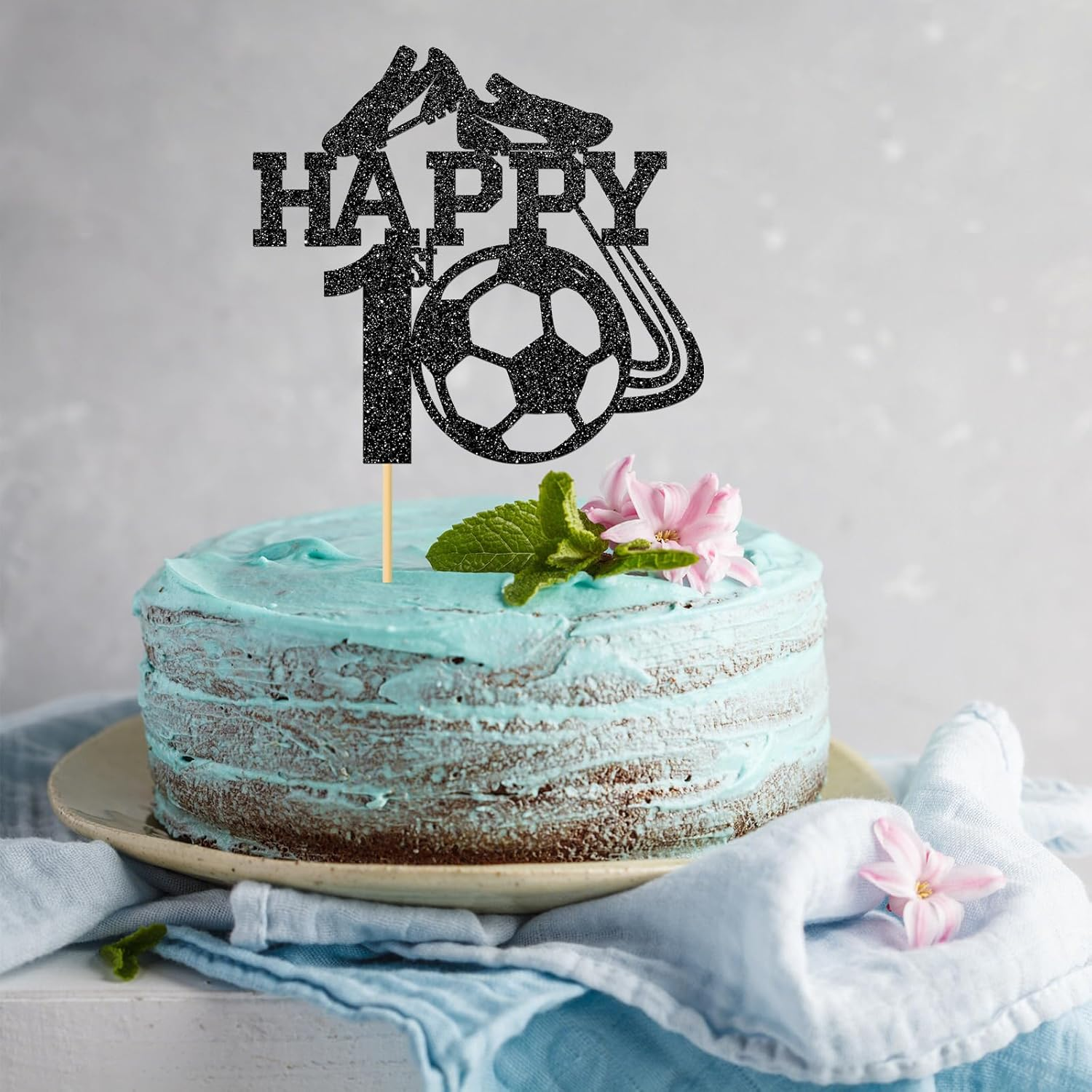 Monmon & Craft Soccer 1St Birthday Cake Topper/Sport Theme Soccer Ball Baby Shower Cake Docer/Soccer Player Boy 1St Birthday Party Decorations - Black Glitter image number 4