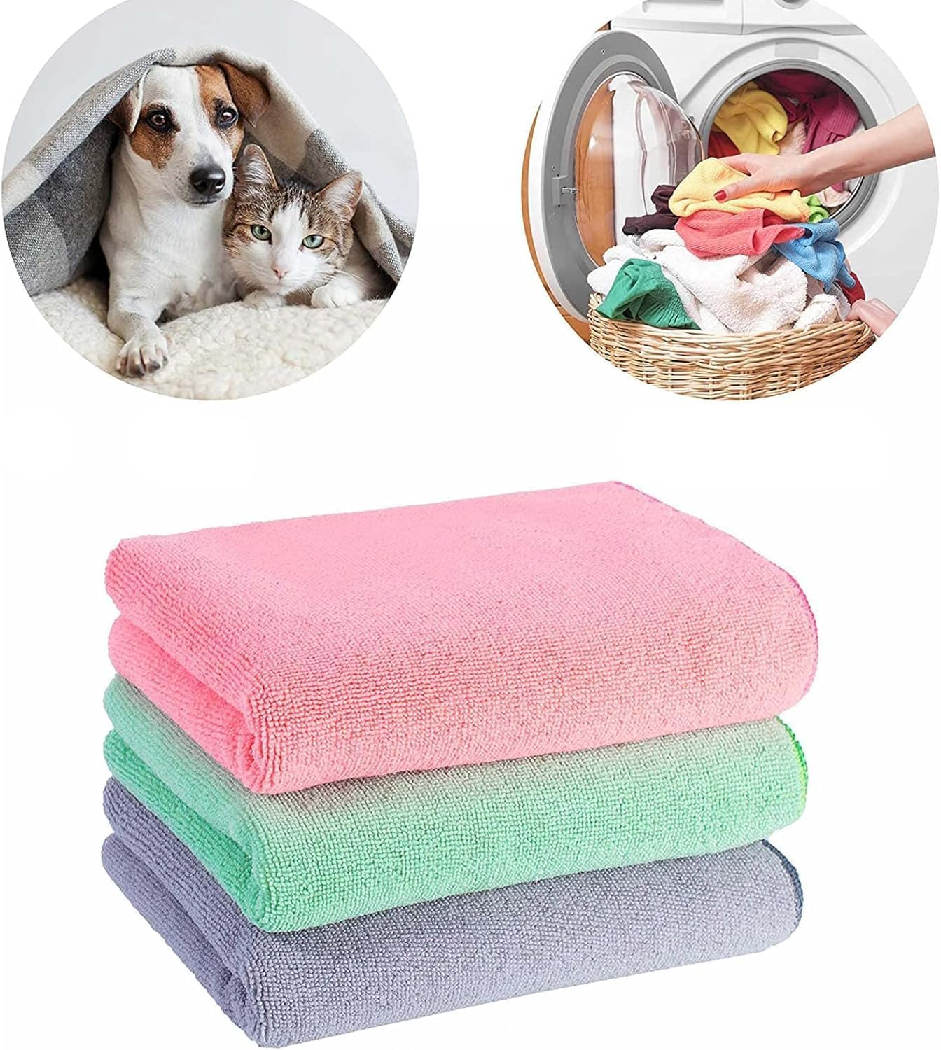 Quick Dry Microfiber Pet Towels for Cats and Puppies, Pack of 3 Large 100X50Cm Super Absorbent Dog Bath Towels - Shower Essentials image number 1