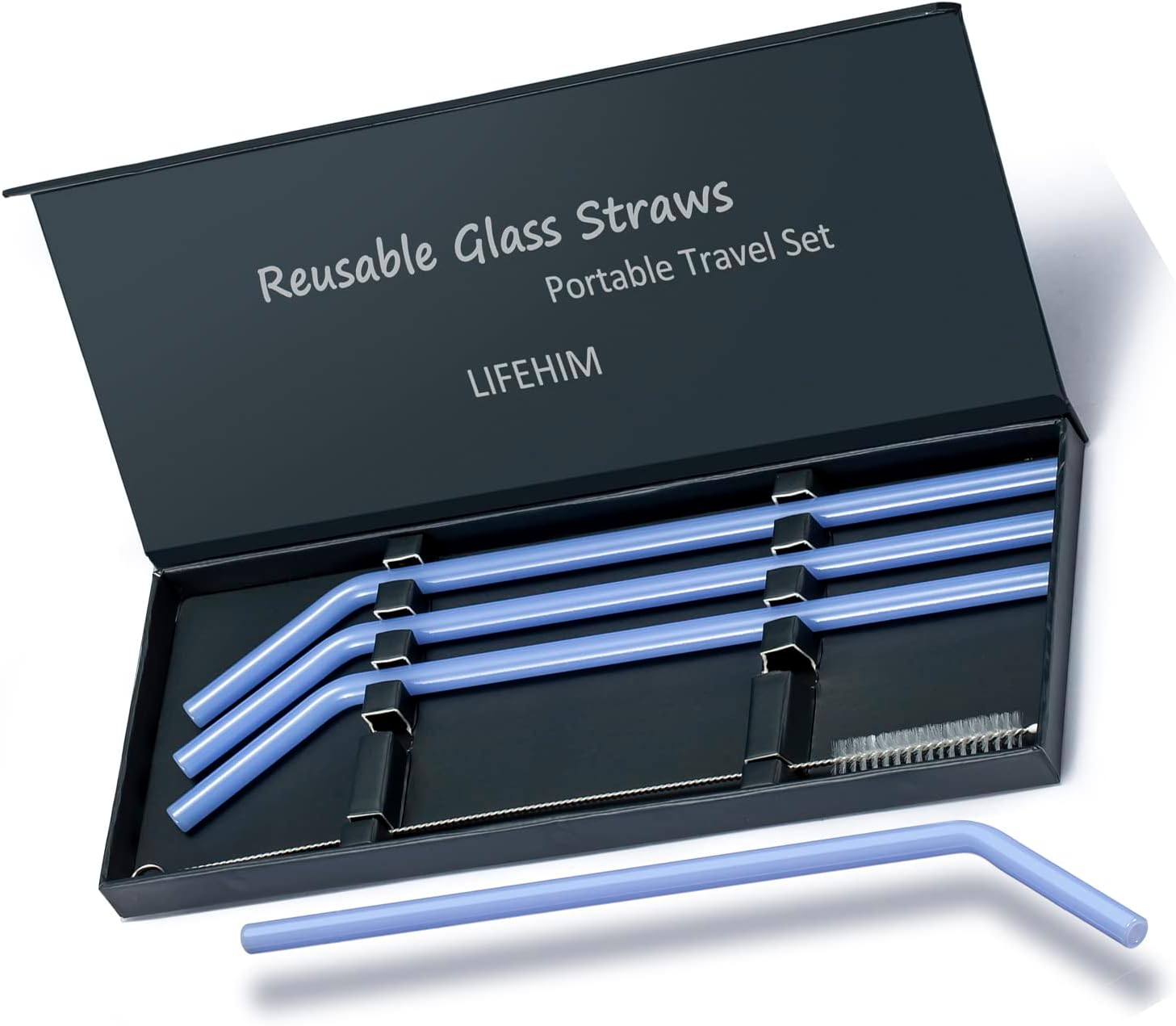 Sky Blue Reusable Glass Straws Colorful: Bent Glass Straw Thick 8Mm 9 Inch with Gife Case - ECO Friendly, BPA Free and Shatter Resistant for Drinking image number 5