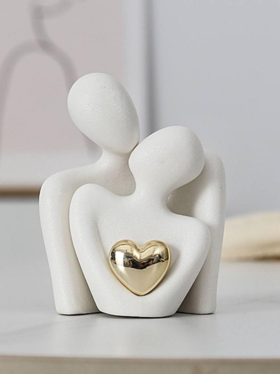 Modern Ceramic Couple Sculpture - Abstract Love Statue Ornament Figurine for Home Decor in Living Room, Bedroom,Office - Unique Couple Gift - Anniversary Birthday,Show Pieces for Home (White)
