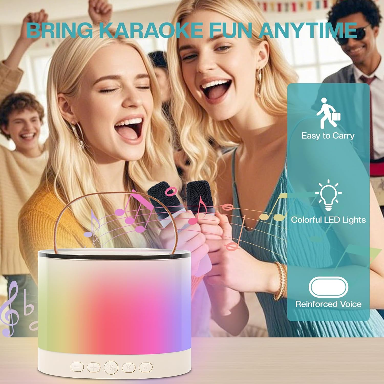 Airelax Mini Karaoke Machine with 2 Wireless Microphones for Kids & Adults, Portable Bluetooth Singing Speaker with Karaoke Microphone & Light, Perfect Toys for 3-12 Year Old, Home Party Present