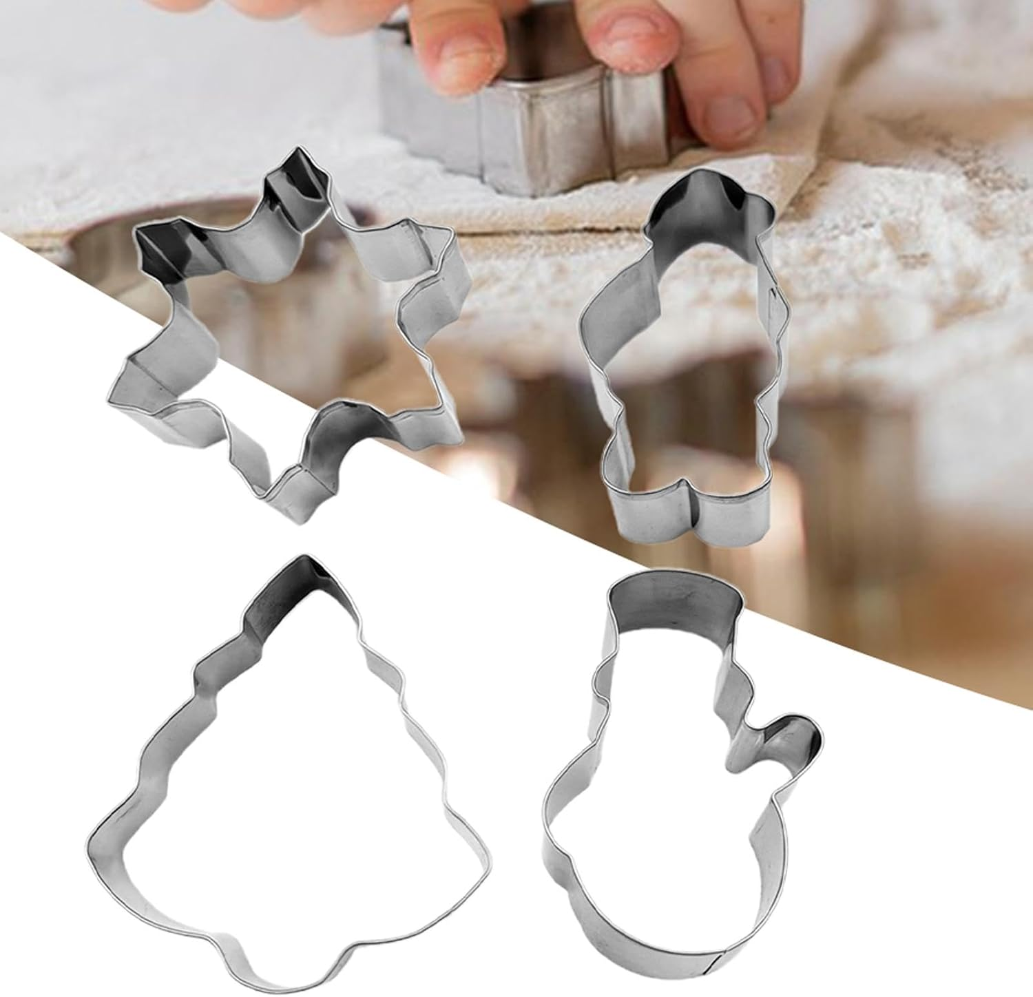 Santa Cookie Cutters | 4X Holiday Mold Snowflake Tree Cookie Shapes - Stainless Steel Festival Cookie Cutters for Christmas Kitchen Baking Tool image number 4