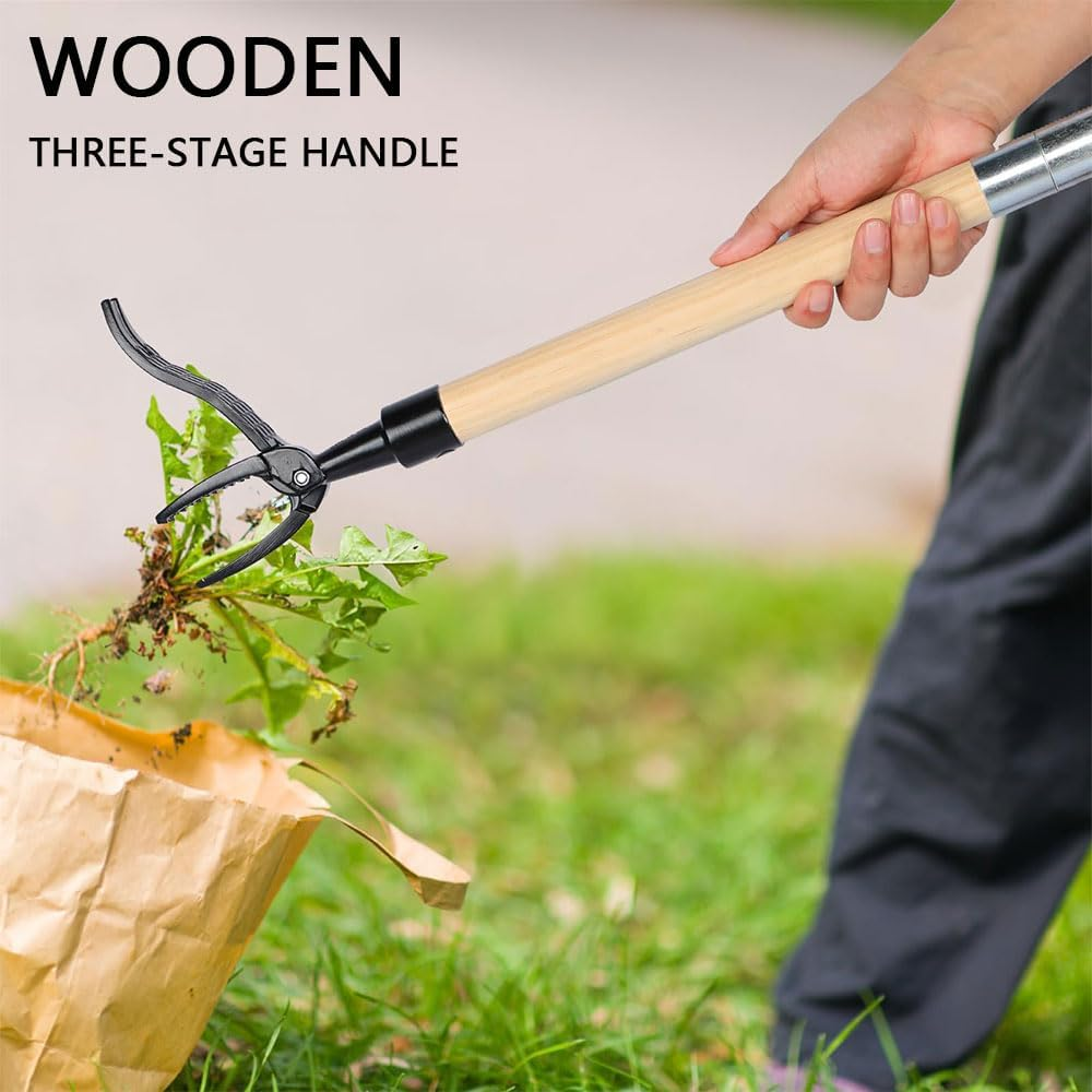 HYAVIA Weed Puller Tool, Stand up Heavy Duty Weed Remover Tool with Long Handle, 4 Claw Steel Head Weeder Tool, Bamboo Garden Hand Weeding Tool, Smoothly Remove Weeds without Kneeling image number 6